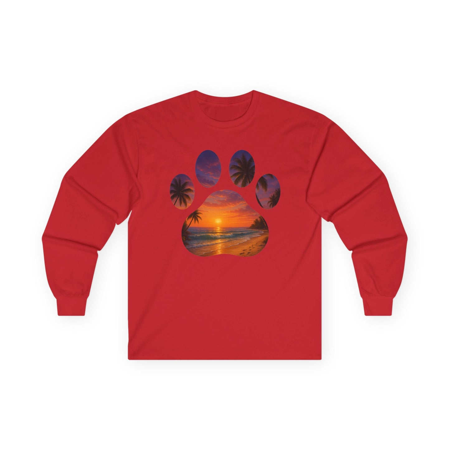 Sunset Paws Long Sleeve Tee, Pet Lover Gift, Animal Lover Apparel, Beach Sunset Shirt, Cozy Casual Wear