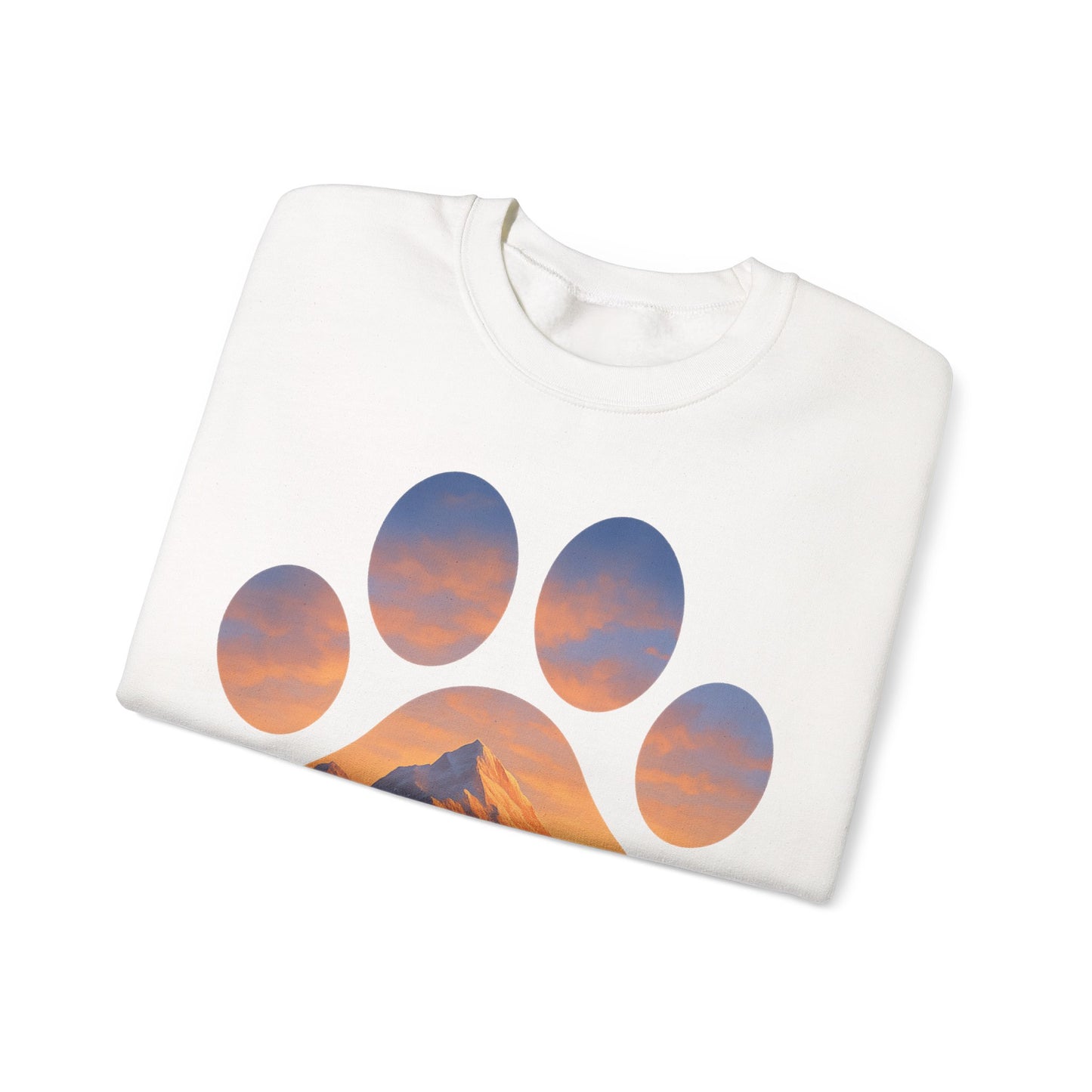 Mountain Sunset Paw Print Sweatshirt | Cozy Unisex Crewneck for Dog Lovers, Nature Enthusiasts, Gifts, Casual Wear, Animal Themes