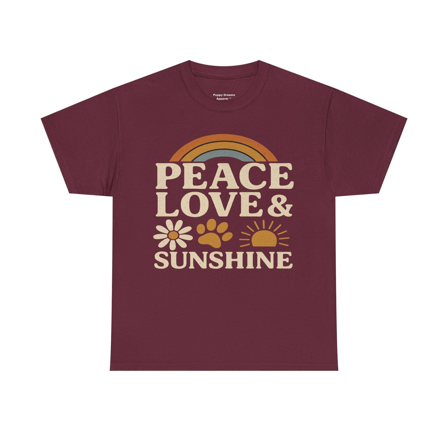 Peace Love Sunshine Unisex Heavy Cotton Tee – Cozy Vibes, Perfect for Casual Wear, Gift for Animal Lovers, Summer Days, Everyday Comfort