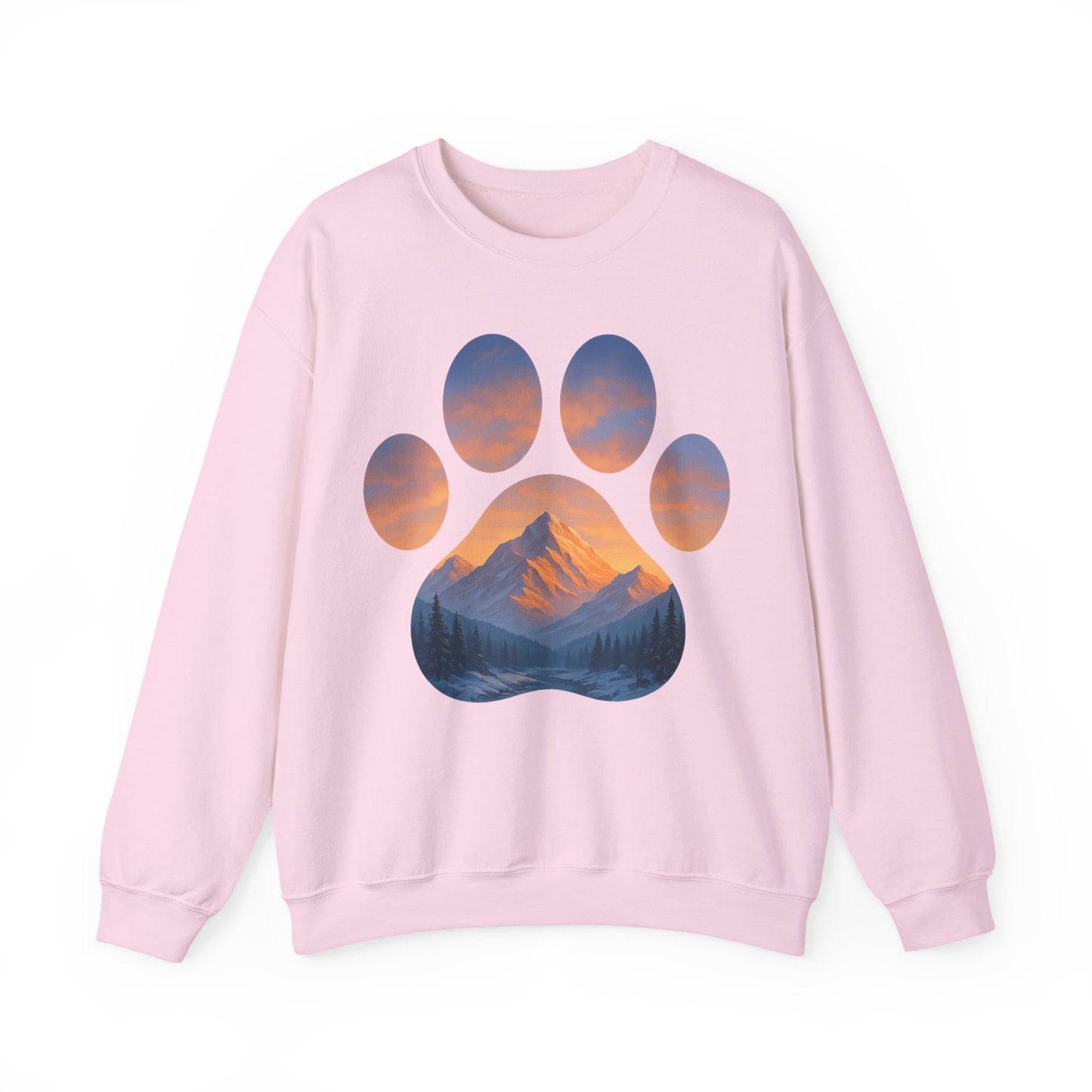 Mountain Sunset Paw Print Sweatshirt | Cozy Unisex Crewneck for Dog Lovers, Nature Enthusiasts, Gifts, Casual Wear, Animal Themes