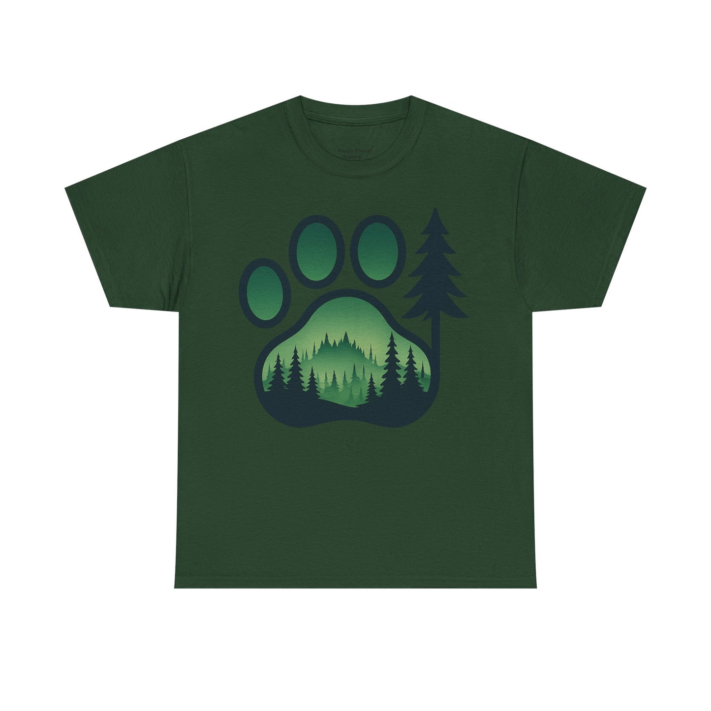 Eco-Friendly Unisex Cotton Tee with Forest and Paw Print Design, Nature Lover Gift, Animal Advocacy T-Shirt, Adventure Wear, Casual Outfit