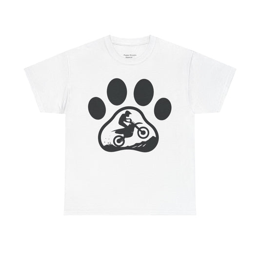 Motorcycle Paw Print Tee for Animal Lovers, Unisex Heavy Cotton Tee, Gift for Bikers, Dog Dad Shirt, Casual Wear, Paw Print Design