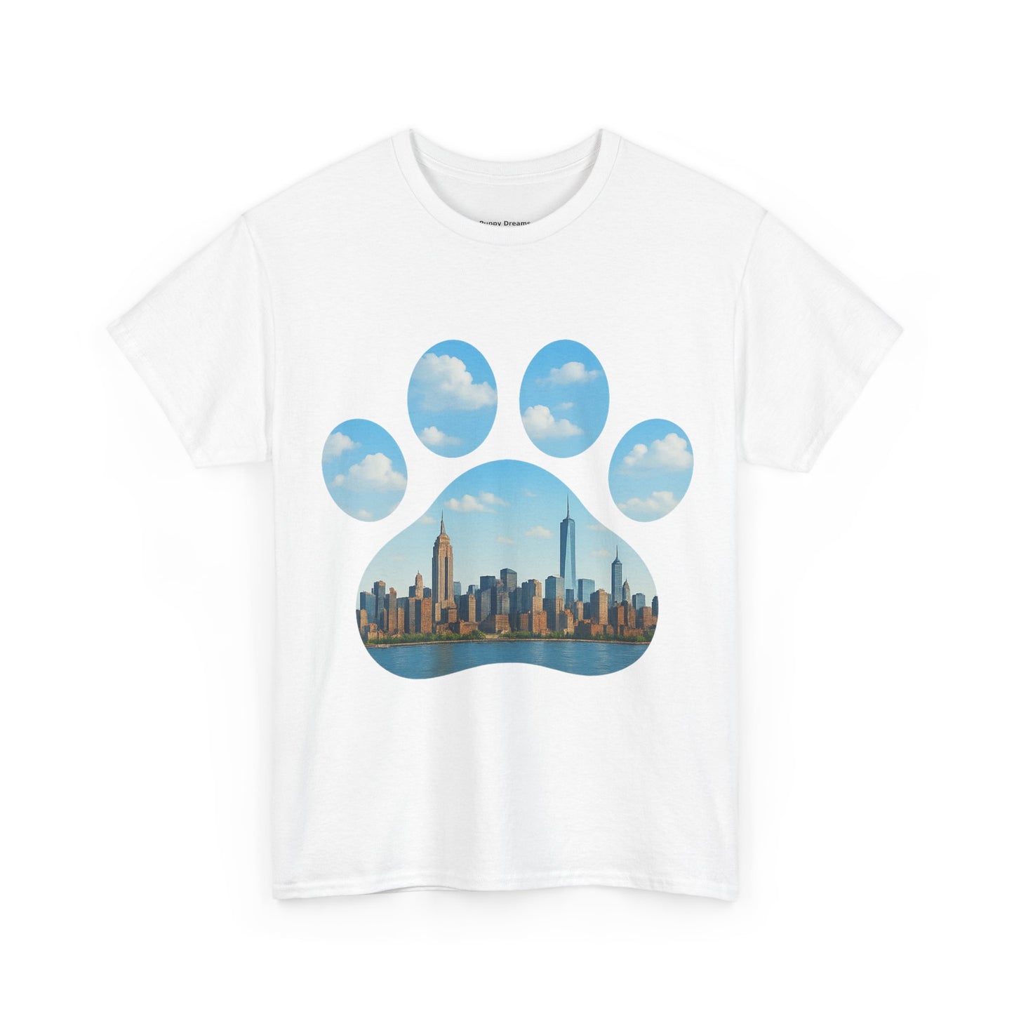 Cityscape Paw Print Unisex Heavy Cotton Tee, Dog Lover Gift, Casual Wear, Pet-Themed Apparel, Animal Lover Shirt, Nature-Inspired Tee