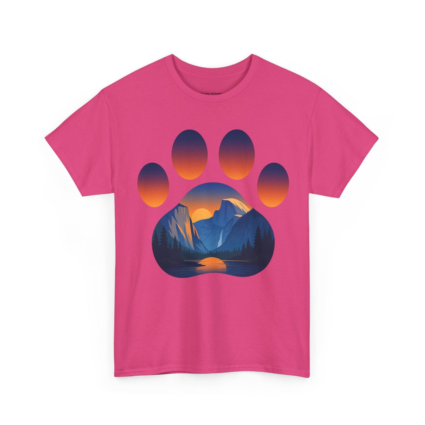 Mountain Sunset Paw Print Tee for Animal Lovers, Unisex Cotton Shirt, Gift for Pet Owners, Nature-Themed T-Shirt, Casual Wear