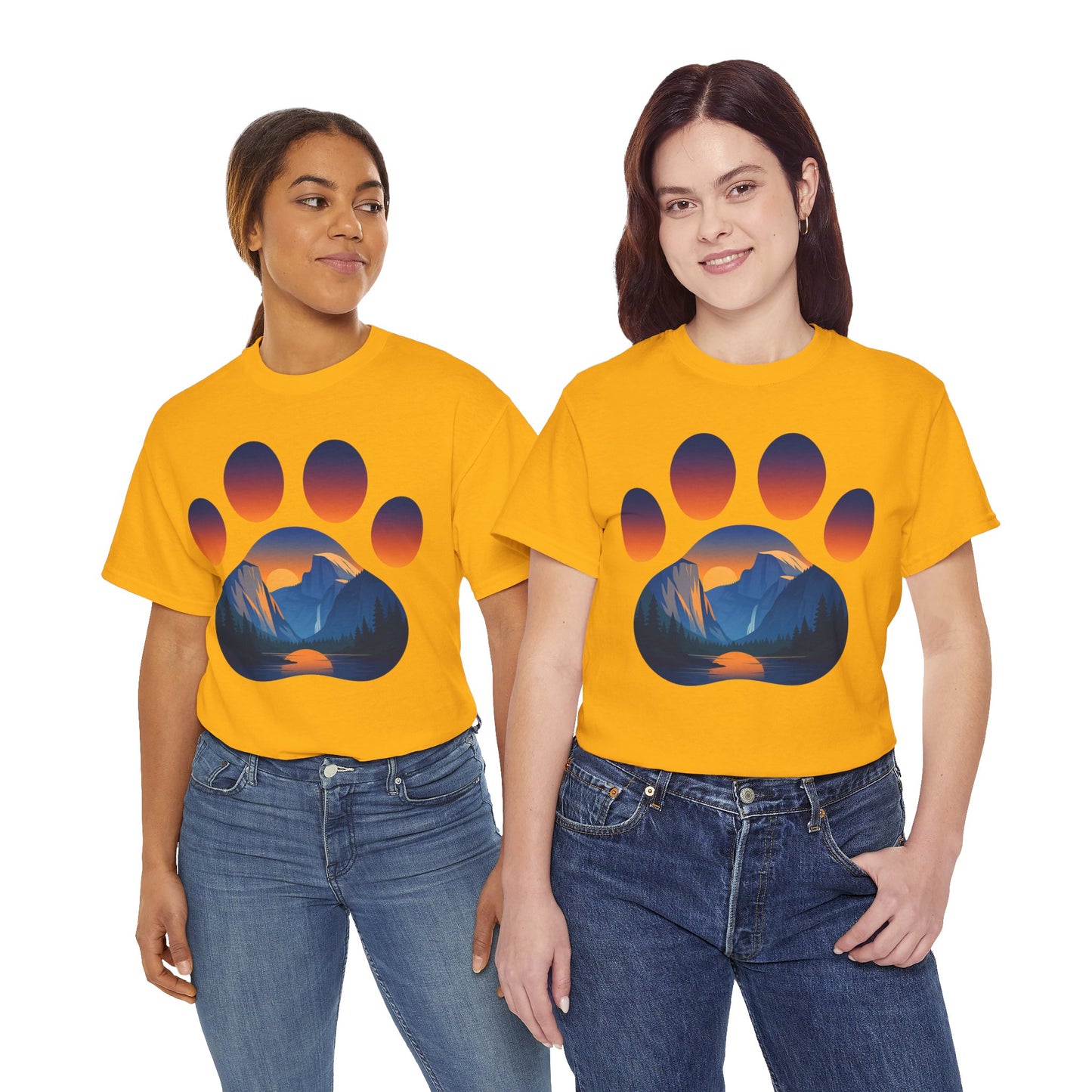 Mountain Sunset Paw Print Tee for Animal Lovers, Unisex Cotton Shirt, Gift for Pet Owners, Nature-Themed T-Shirt, Casual Wear