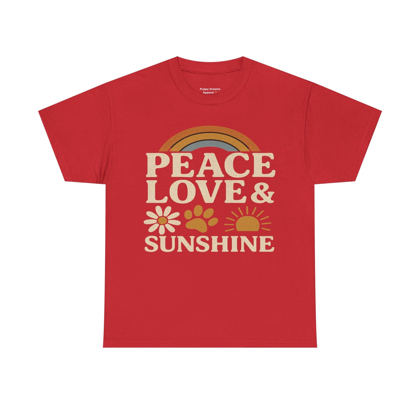 Peace Love Sunshine Unisex Heavy Cotton Tee – Cozy Vibes, Perfect for Casual Wear, Gift for Animal Lovers, Summer Days, Everyday Comfort