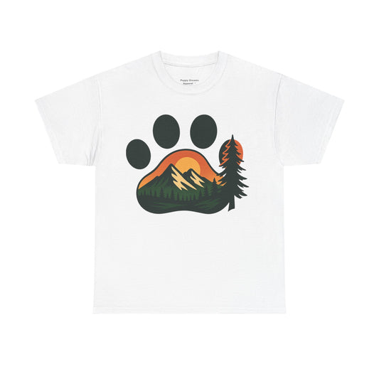 Nature-Inspired Paw Print Tee | Unisex Heavy Cotton T-Shirt for Animal Lovers, Outdoor Enthusiasts, Hiking, Camping, Gift Idea