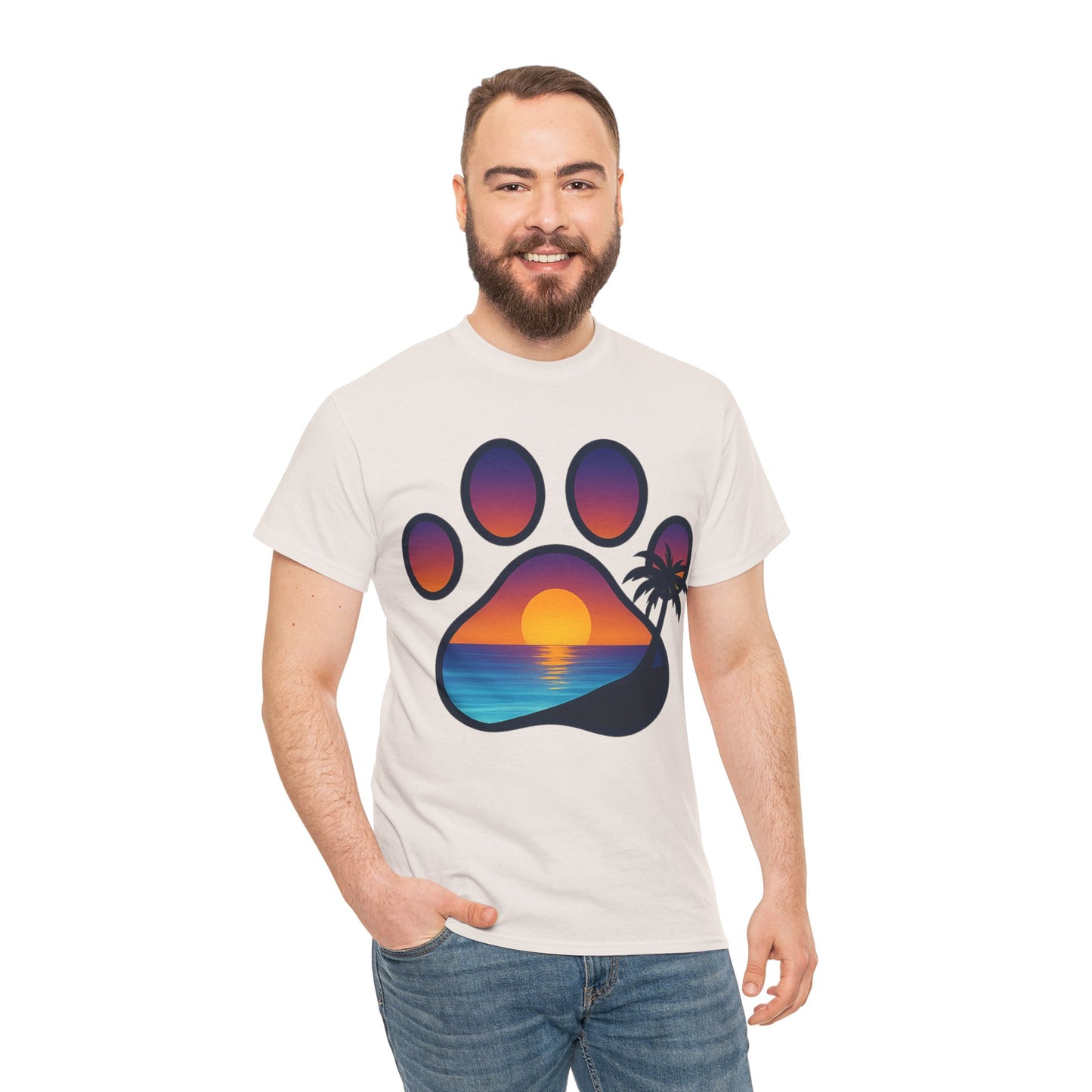 Sunset Beach Paw Print Tee | Pet Lovers Shirt, Gift for Dog Owners, Casual Wear, Summer Vibes, Animal Lover Apparel