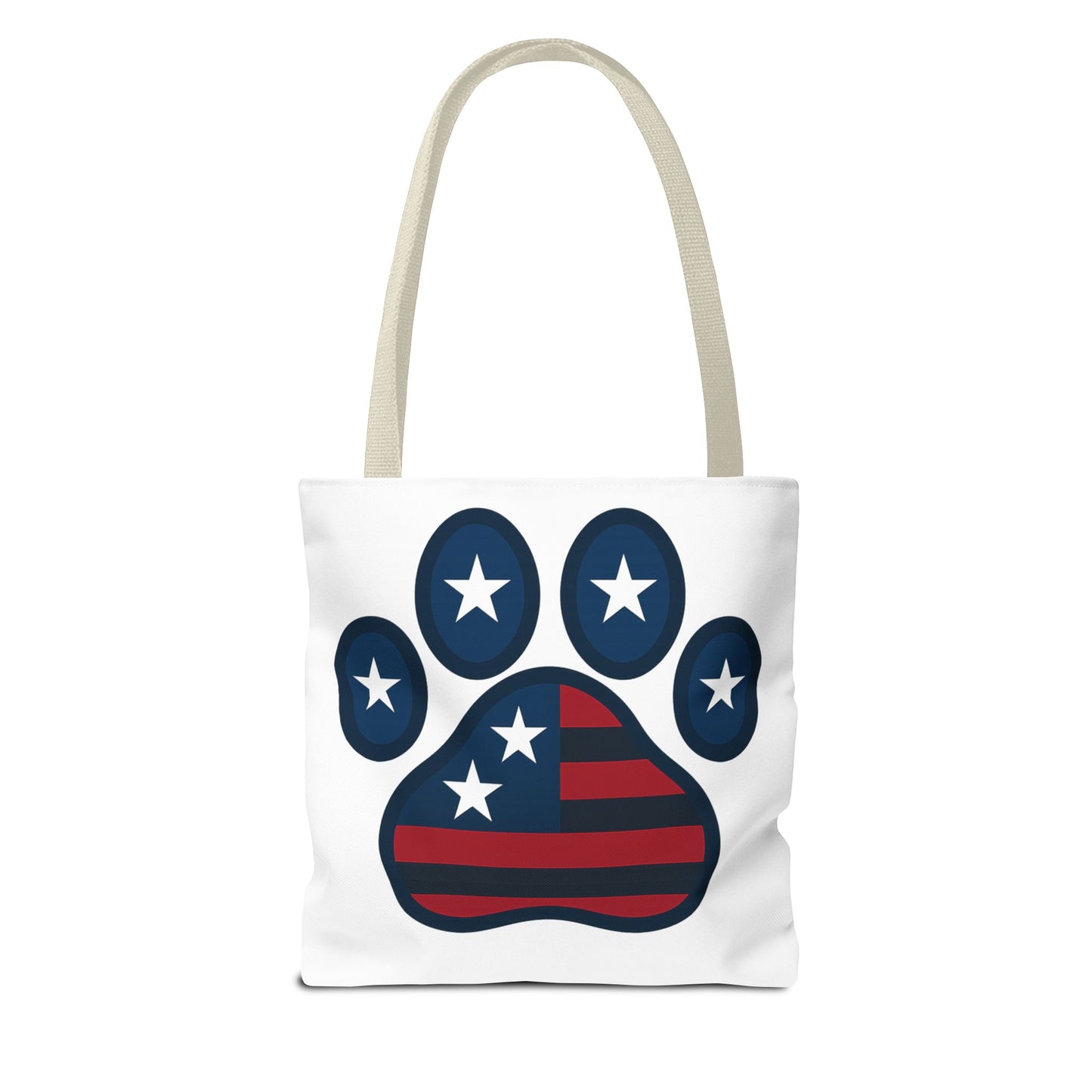 Patriotic Dog Paw Tote Bag | USA Flag Inspired | Perfect for Pet Lovers, Independence Day, Gift for Dog Moms, Eco-Friendly, AOP
