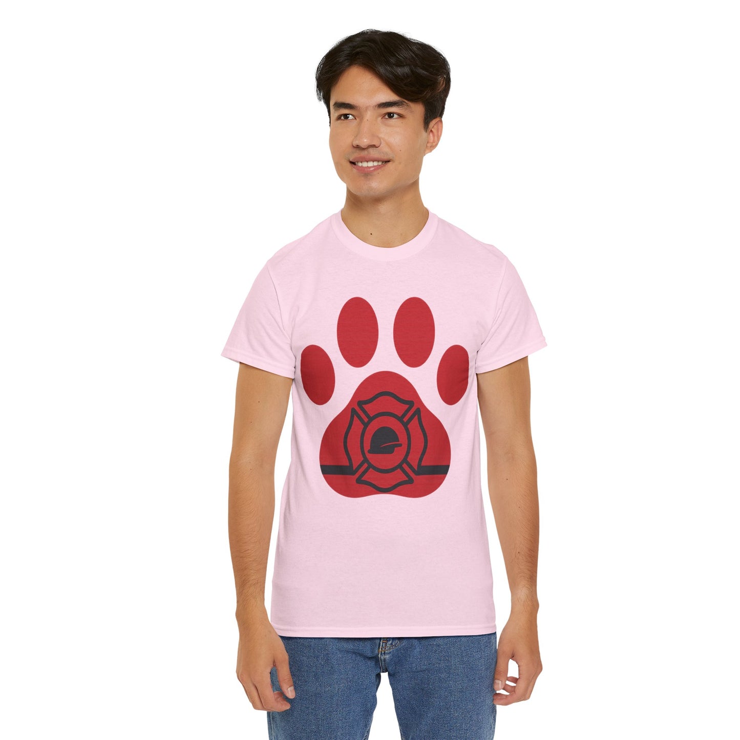 Firefighter Paw Print Tee, Unisex Heavy Cotton T-Shirt, Animal Lover Gift, Firefighter Appreciation, Casual Wear, Pet Lover Apparel
