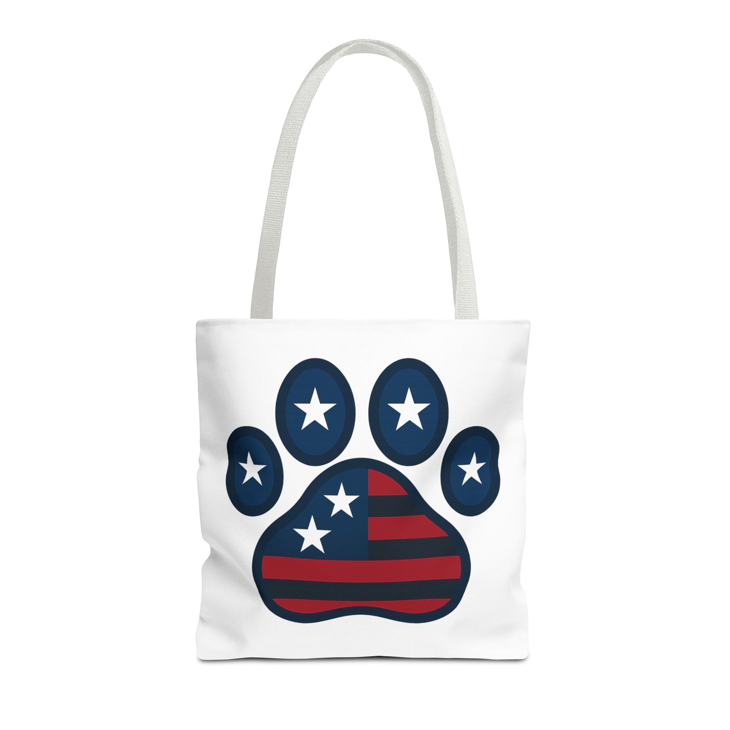 Patriotic Dog Paw Tote Bag | USA Flag Inspired | Perfect for Pet Lovers, Independence Day, Gift for Dog Moms, Eco-Friendly, AOP