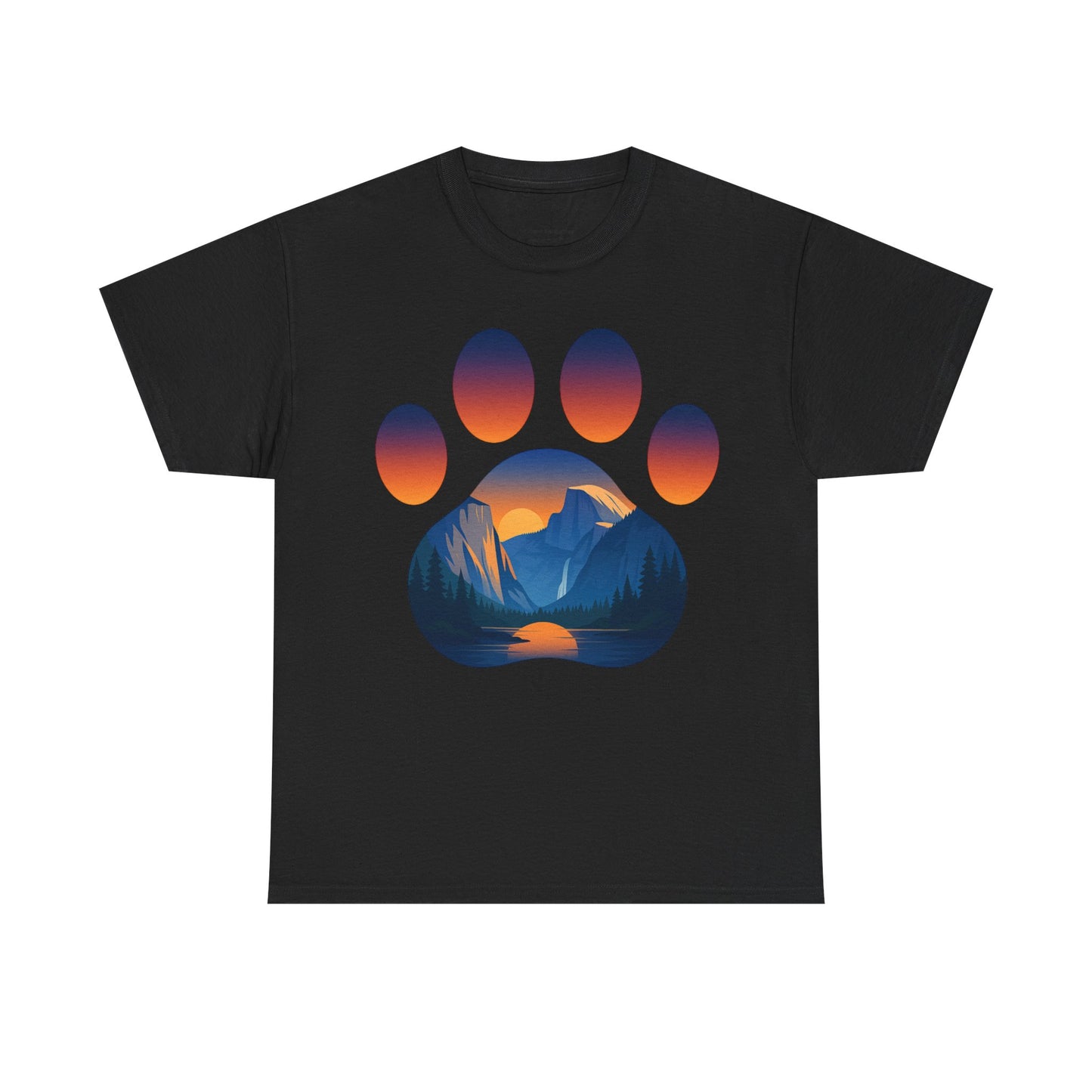 Mountain Sunset Paw Print Tee for Animal Lovers, Unisex Cotton Shirt, Gift for Pet Owners, Nature-Themed T-Shirt, Casual Wear