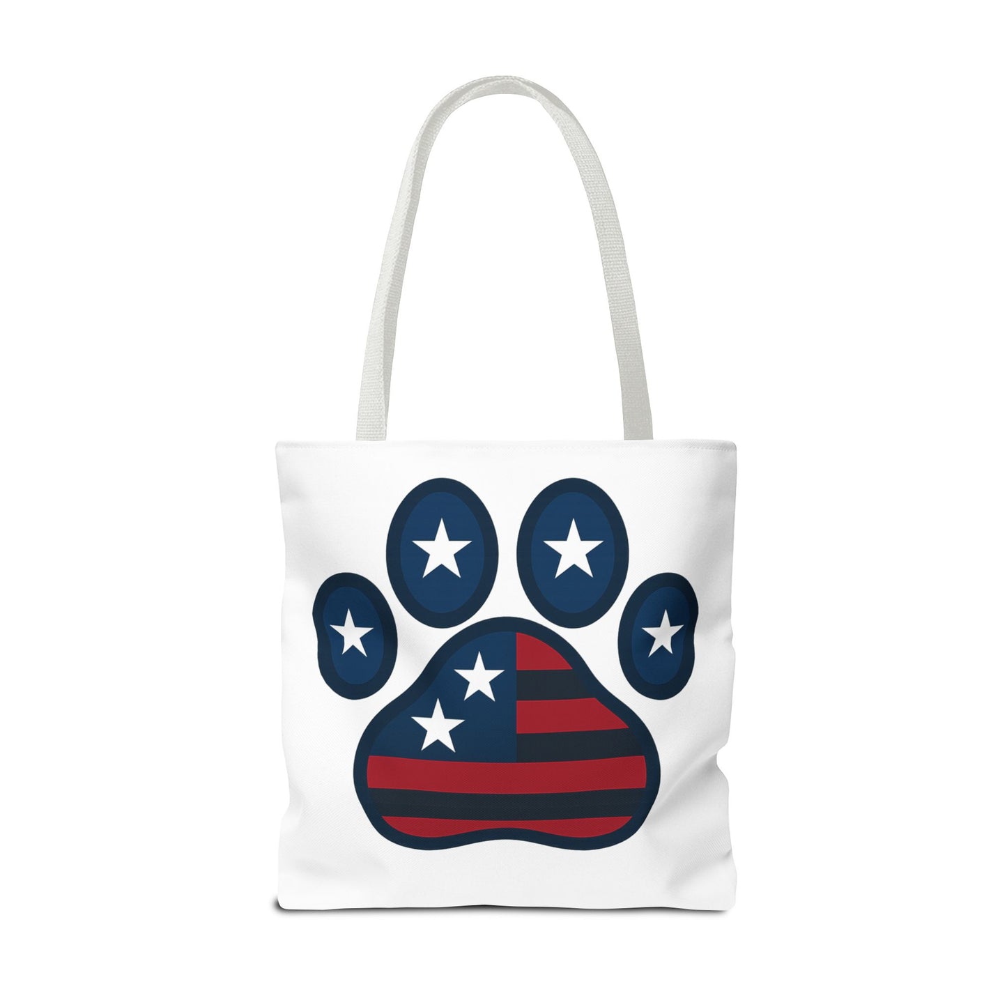 Patriotic Dog Paw Tote Bag | USA Flag Inspired | Perfect for Pet Lovers, Independence Day, Gift for Dog Moms, Eco-Friendly, AOP