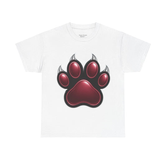 Stylish Unisex Heavy Cotton Tee with Bold Red Paw Print, Pet Lover Gift, Animal Rescue Fundraiser, Casual Wear, Everyday Essentials