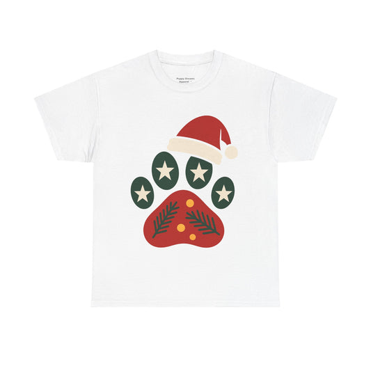 Festive Paw Print Tee, Holiday T-Shirt, Dog Lover Gift, Christmas Apparel, Unisex Cotton Shirt