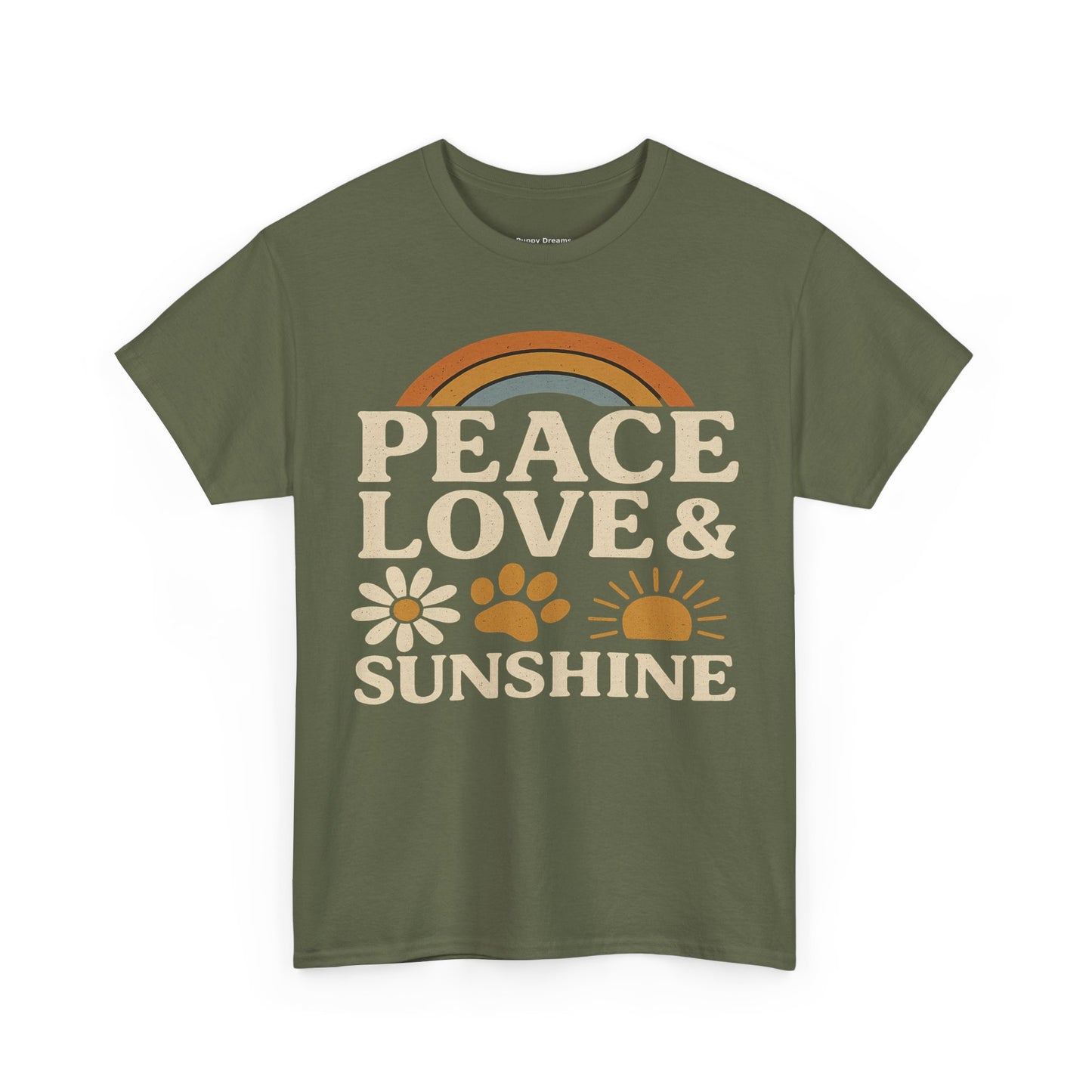 Peace Love Sunshine Unisex Heavy Cotton Tee – Cozy Vibes, Perfect for Casual Wear, Gift for Animal Lovers, Summer Days, Everyday Comfort