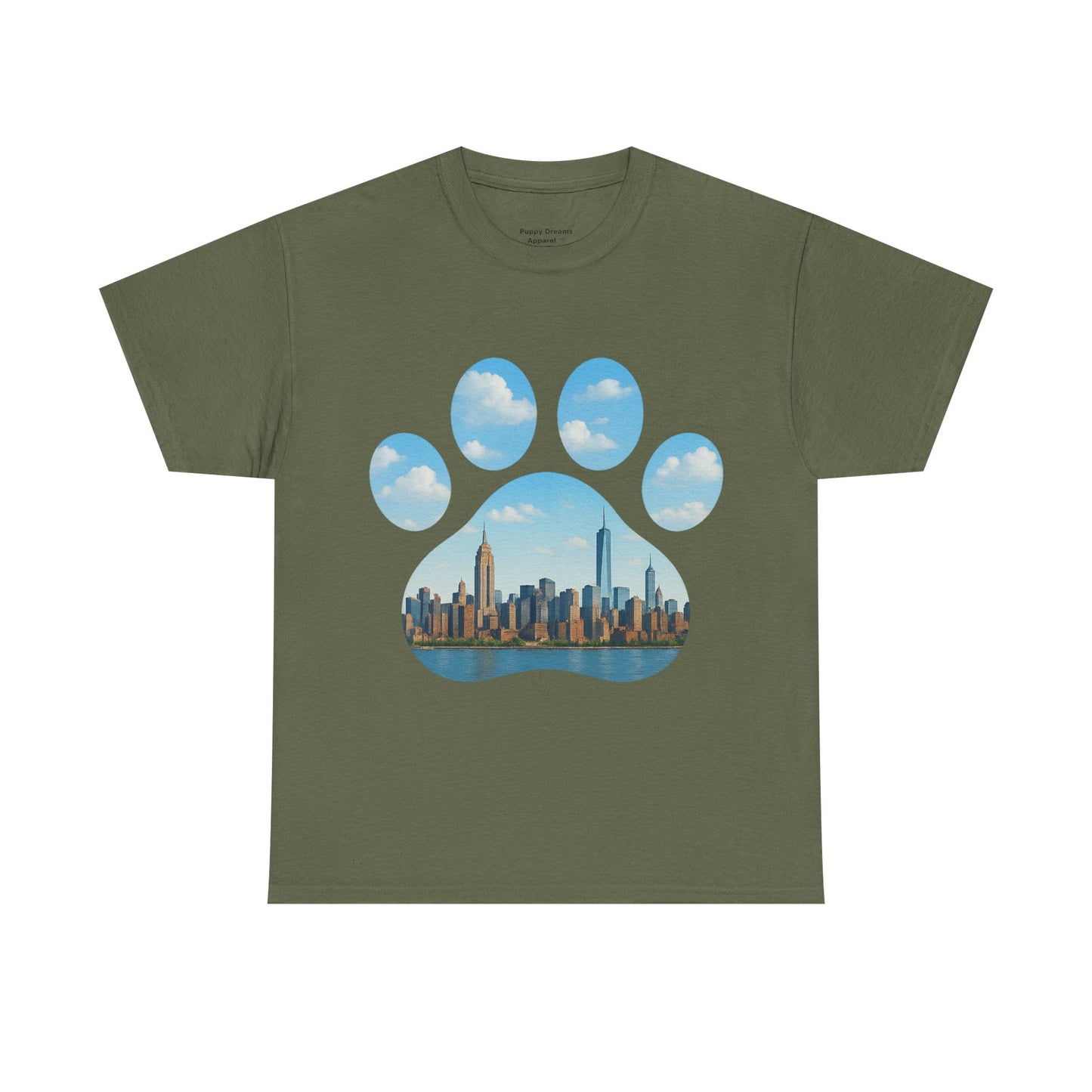 Cityscape Paw Print Unisex Heavy Cotton Tee, Dog Lover Gift, Casual Wear, Pet-Themed Apparel, Animal Lover Shirt, Nature-Inspired Tee