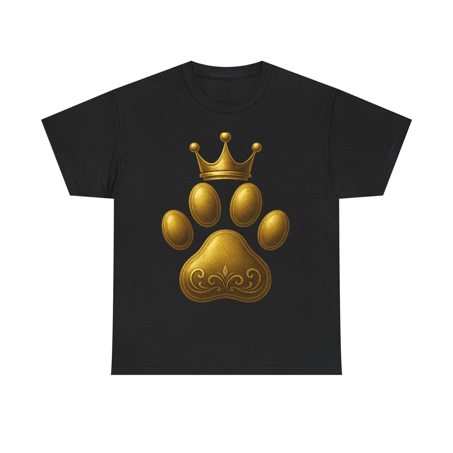 Golden Paw Print Unisex Heavy Cotton Tee | Pet Lover Shirt, Animal King Crown Tee, Gift for Dog Owners, Casual Daily Wear, Funny Pet Shirt