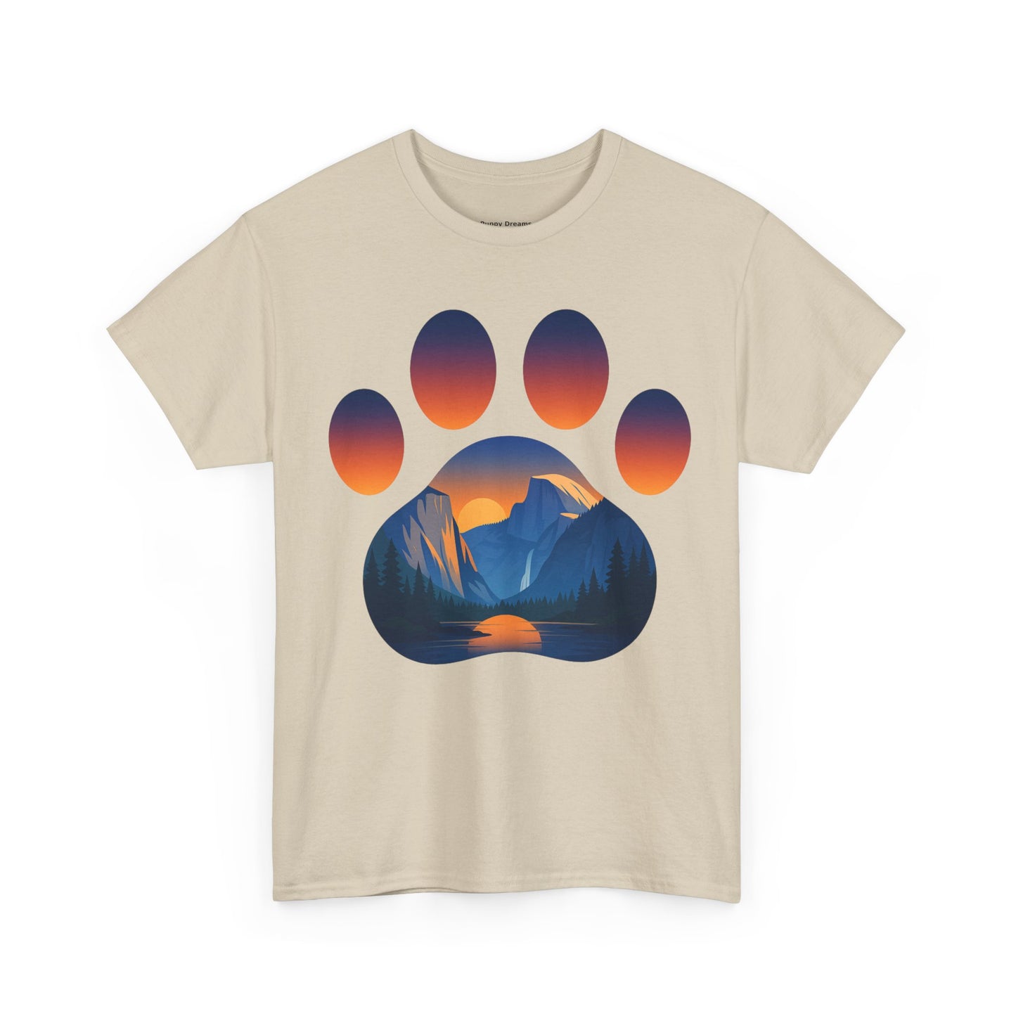 Mountain Sunset Paw Print Tee for Animal Lovers, Unisex Cotton Shirt, Gift for Pet Owners, Nature-Themed T-Shirt, Casual Wear