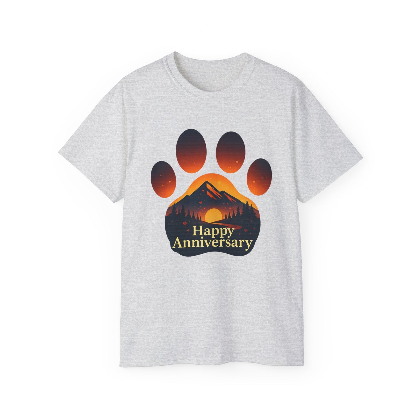 Happy Anniversary Paw Print Tee, Dog Lover Gift, Unisex Cotton T-Shirt, Pet Anniversary Apparel, Animal Lover Shirt
