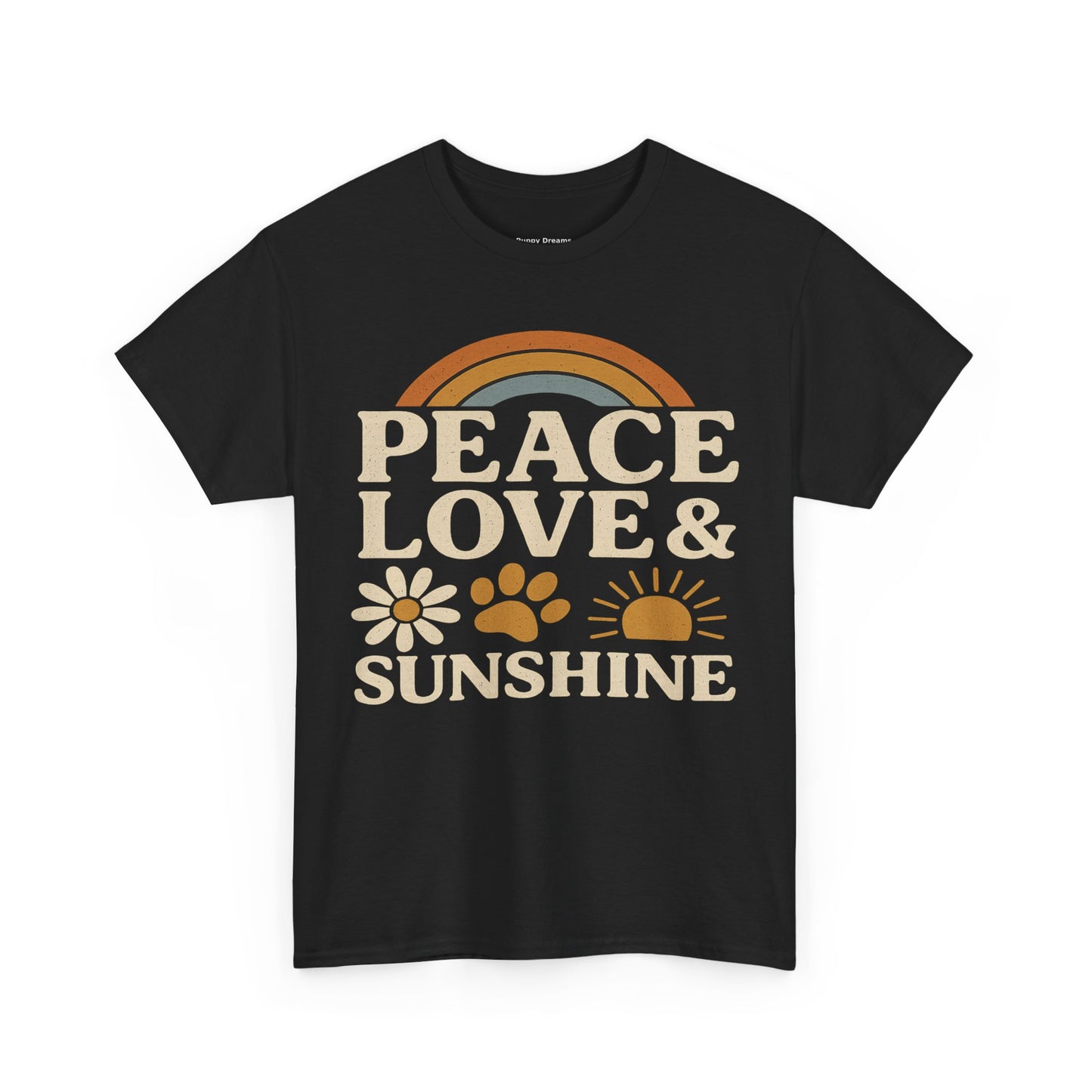 Peace Love Sunshine Unisex Heavy Cotton Tee – Cozy Vibes, Perfect for Casual Wear, Gift for Animal Lovers, Summer Days, Everyday Comfort