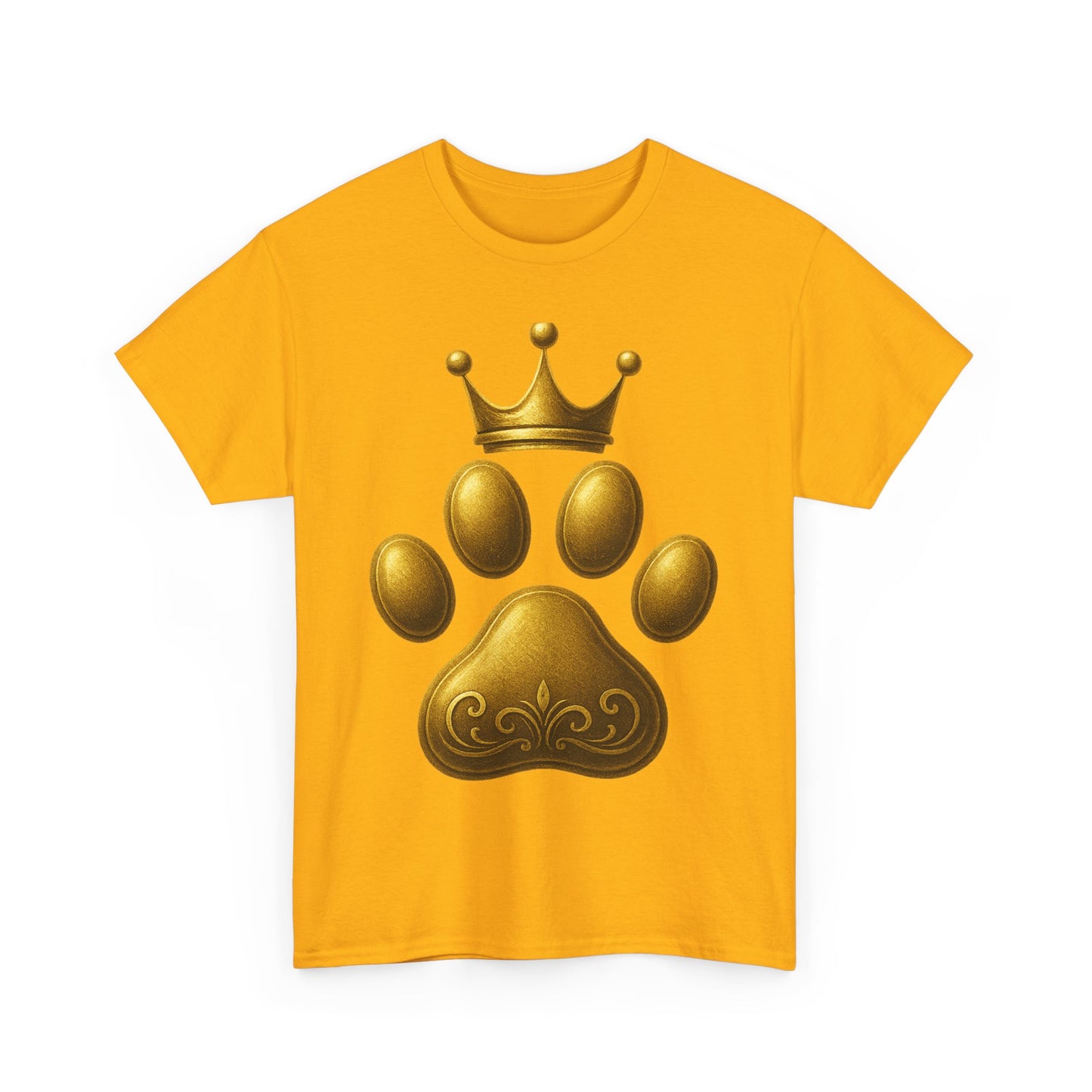 Golden Paw Print Unisex Heavy Cotton Tee | Pet Lover Shirt, Animal King Crown Tee, Gift for Dog Owners, Casual Daily Wear, Funny Pet Shirt