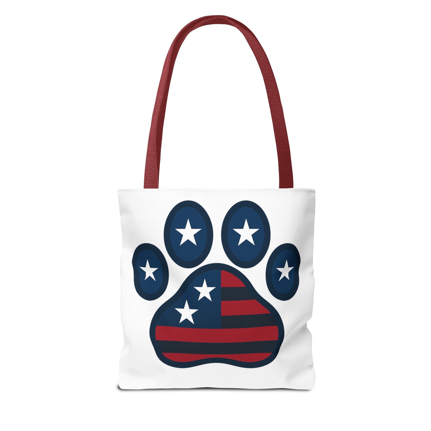 Patriotic Dog Paw Tote Bag | USA Flag Inspired | Perfect for Pet Lovers, Independence Day, Gift for Dog Moms, Eco-Friendly, AOP
