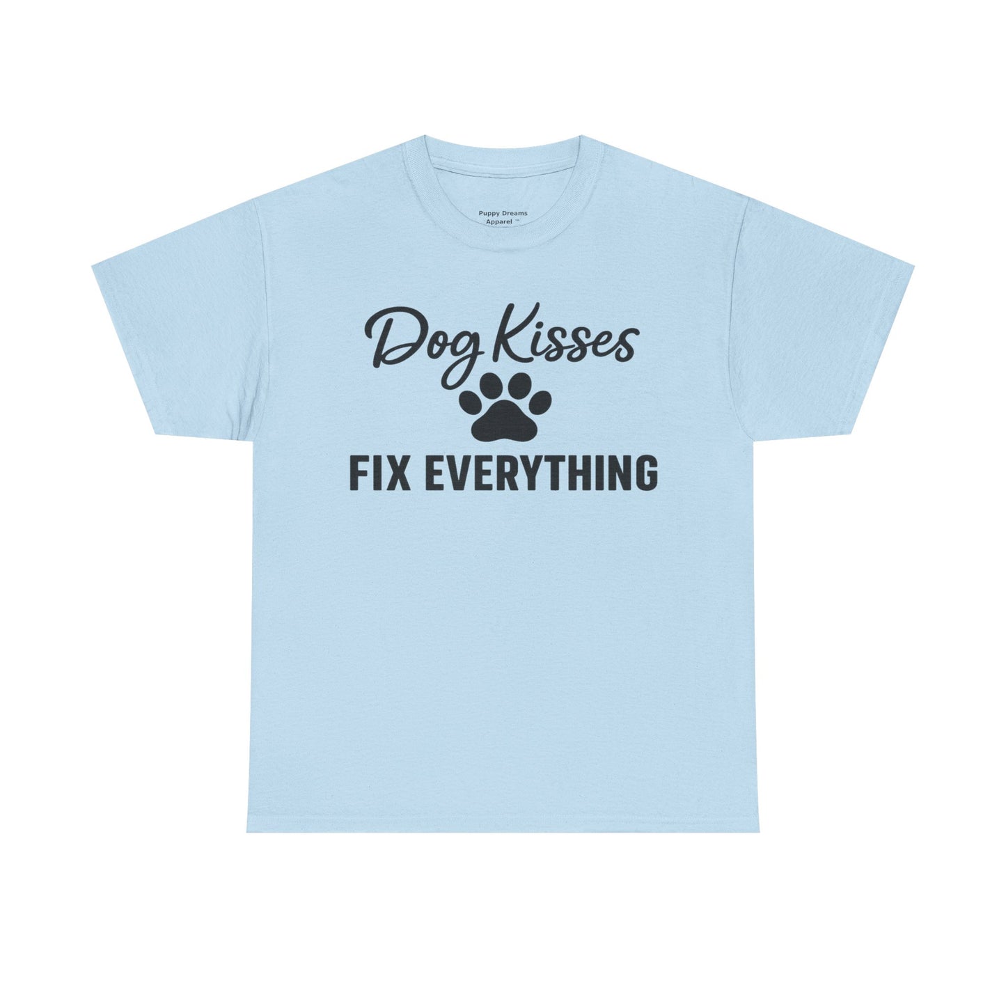 Dog Kisses Fix Everything Unisex Heavy Cotton Tee, Pet Lover Shirt, Gift for Dog Owners, Animal Rescue Supporter Tee, Casual Everyday Wear