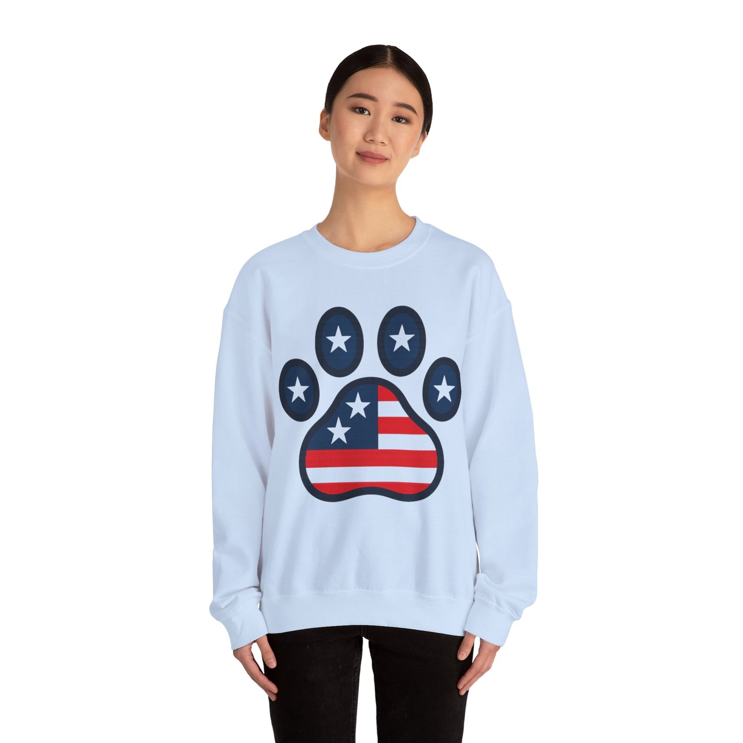 Patriotic Paw Print Crewneck Sweatshirt, Dog Lover Gift, USA Sweatshirt, Fourth of July Apparel, Animal Print Sweatshirt