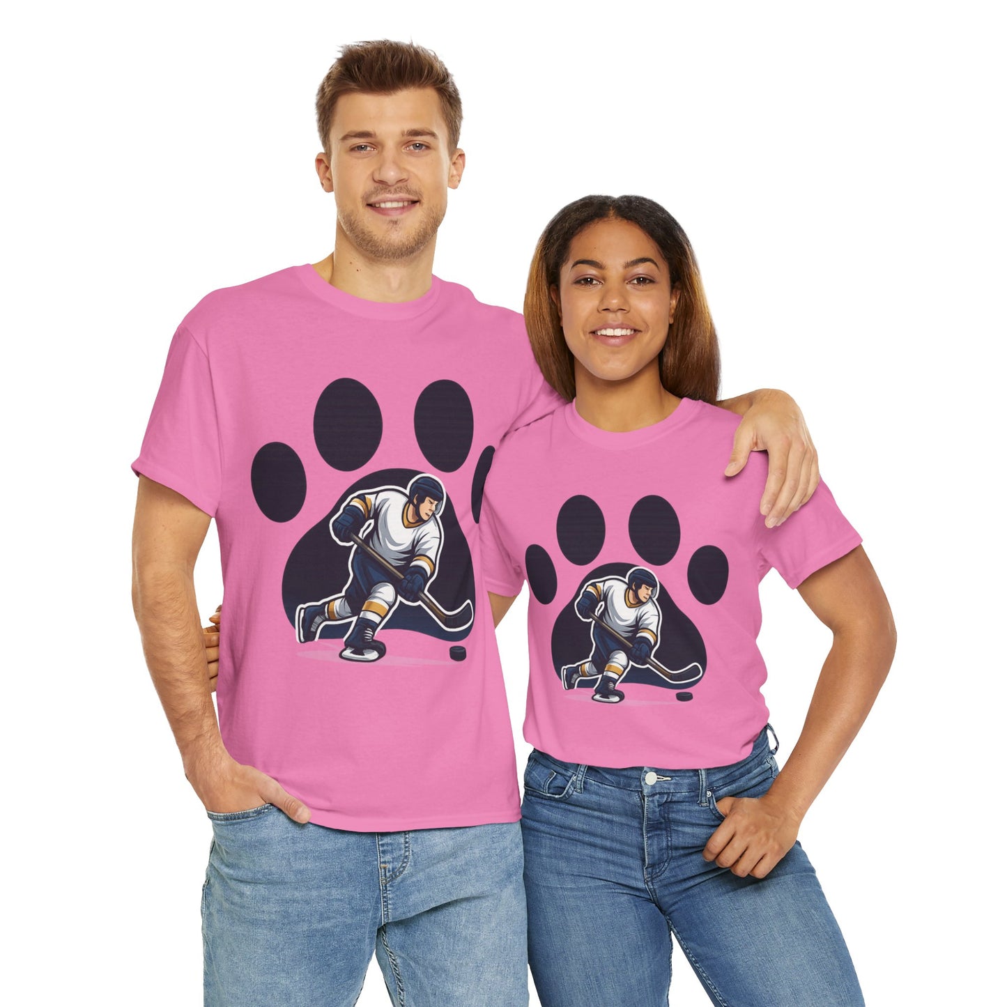 Hockey Paw Print Tee - Perfect for Ice Hockey Fans, Game Day Wear, Sports Events, Gifts for Athletes, Unisex Heavy Cotton T-Shirt