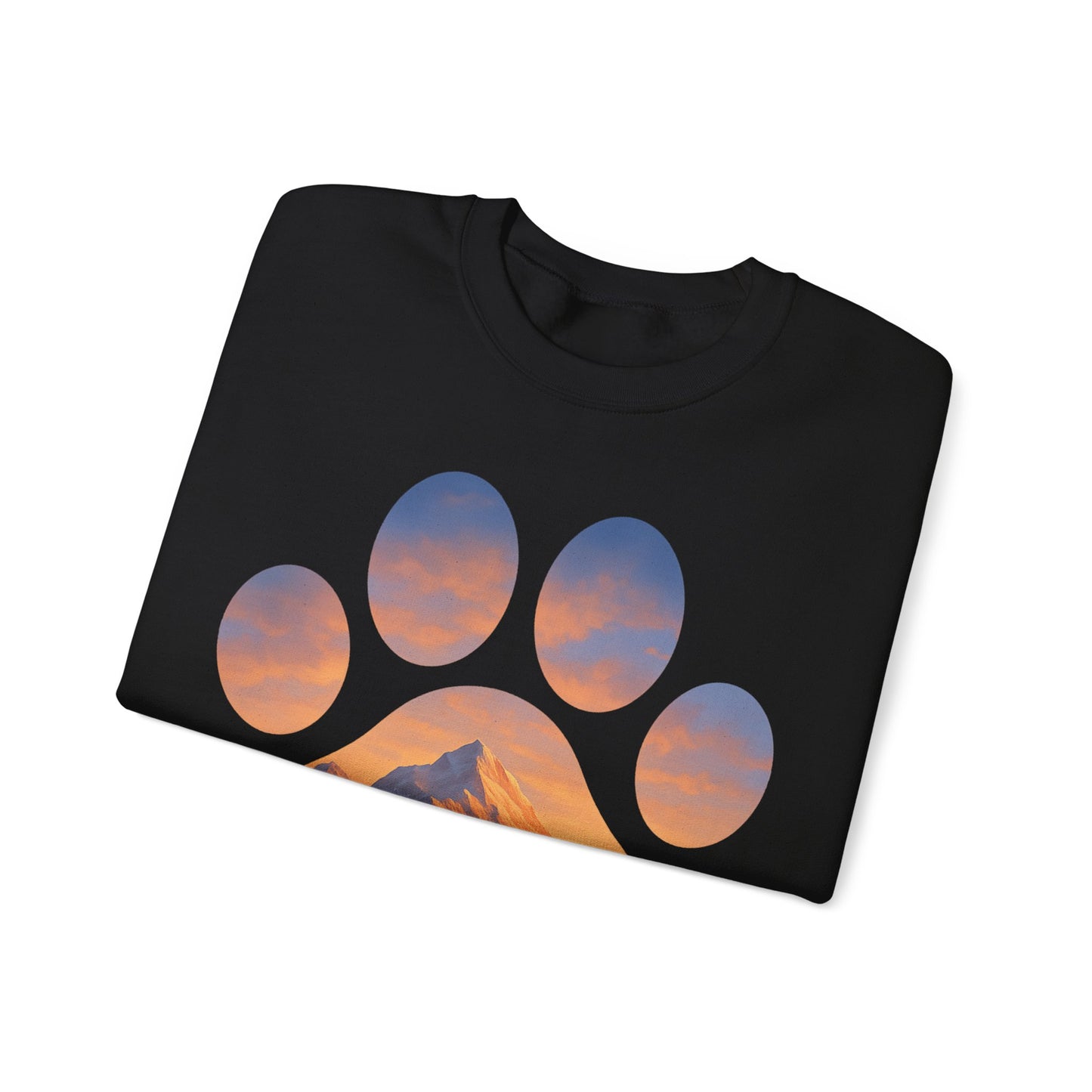 Mountain Sunset Paw Print Sweatshirt | Cozy Unisex Crewneck for Dog Lovers, Nature Enthusiasts, Gifts, Casual Wear, Animal Themes