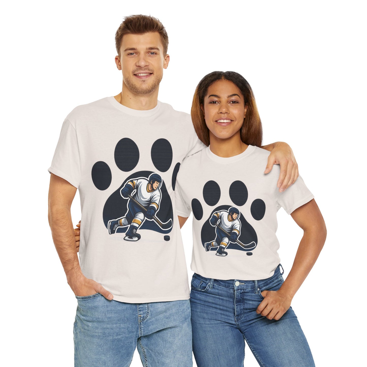 Hockey Paw Print Tee - Perfect for Ice Hockey Fans, Game Day Wear, Sports Events, Gifts for Athletes, Unisex Heavy Cotton T-Shirt