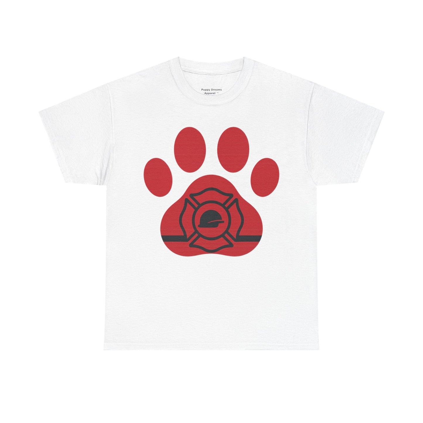 Firefighter Paw Print Tee, Unisex Heavy Cotton T-Shirt, Animal Lover Gift, Firefighter Appreciation, Casual Wear, Pet Lover Apparel