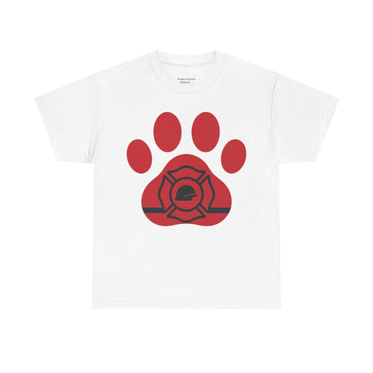 Firefighter Paw Print Tee, Unisex Heavy Cotton T-Shirt, Animal Lover Gift, Firefighter Appreciation, Casual Wear, Pet Lover Apparel