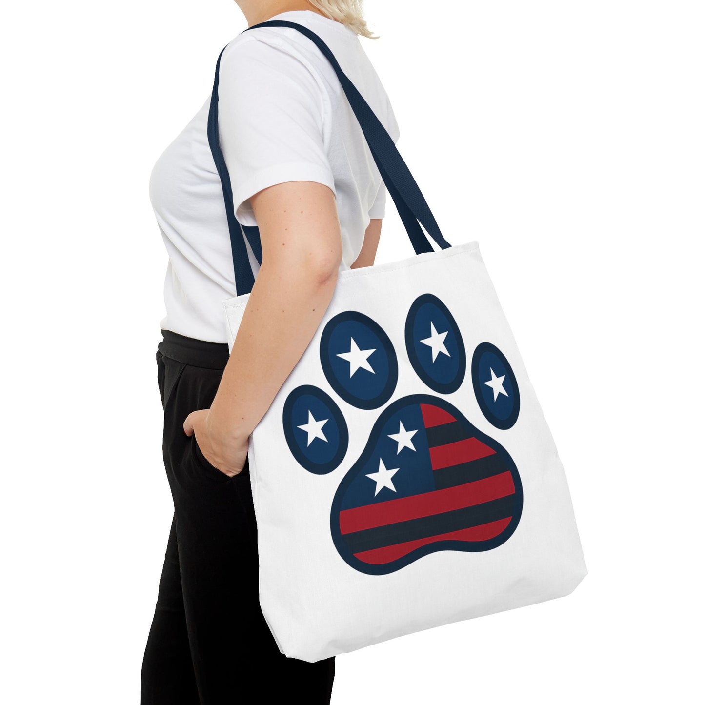Patriotic Dog Paw Tote Bag | USA Flag Inspired | Perfect for Pet Lovers, Independence Day, Gift for Dog Moms, Eco-Friendly, AOP