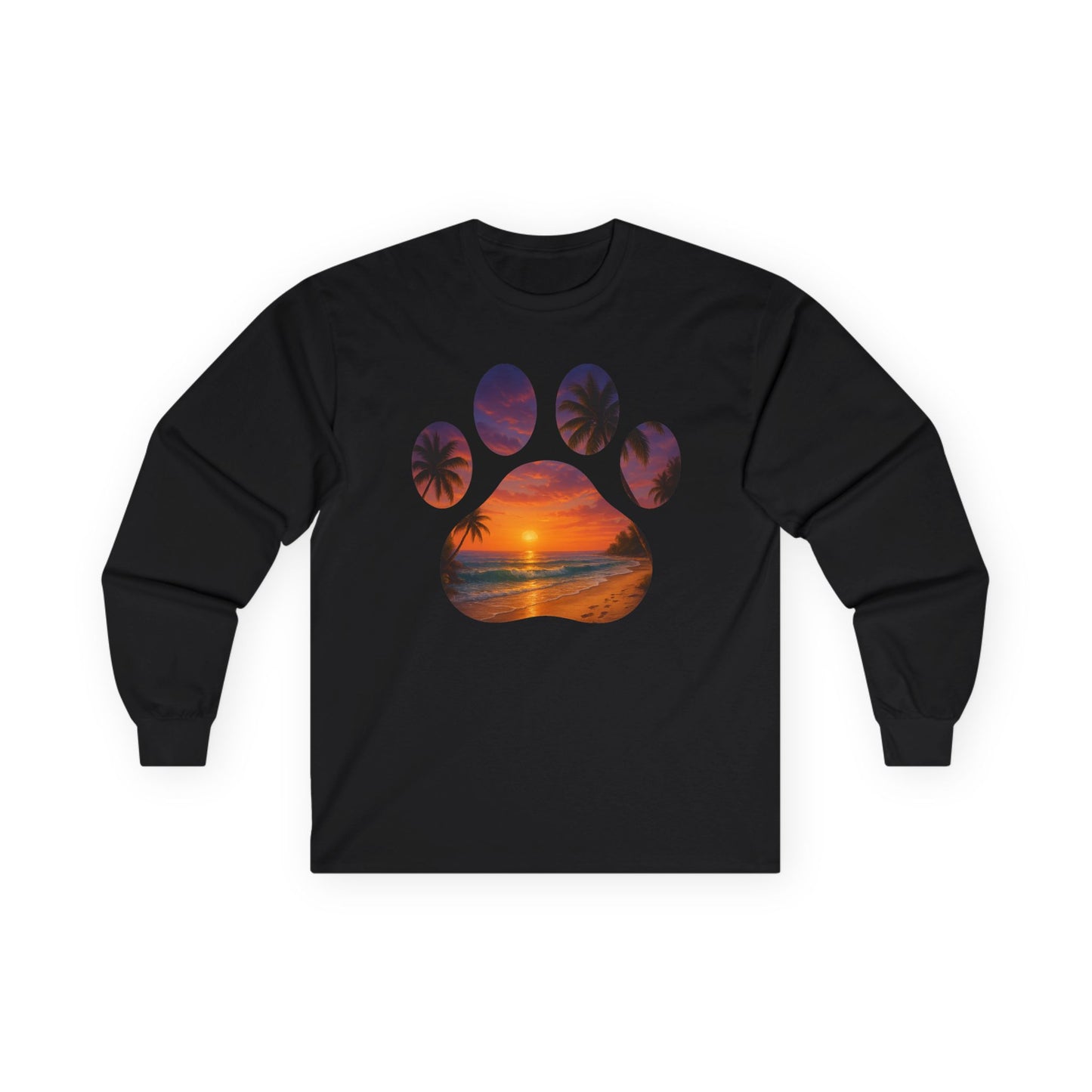 Sunset Paws Long Sleeve Tee, Pet Lover Gift, Animal Lover Apparel, Beach Sunset Shirt, Cozy Casual Wear