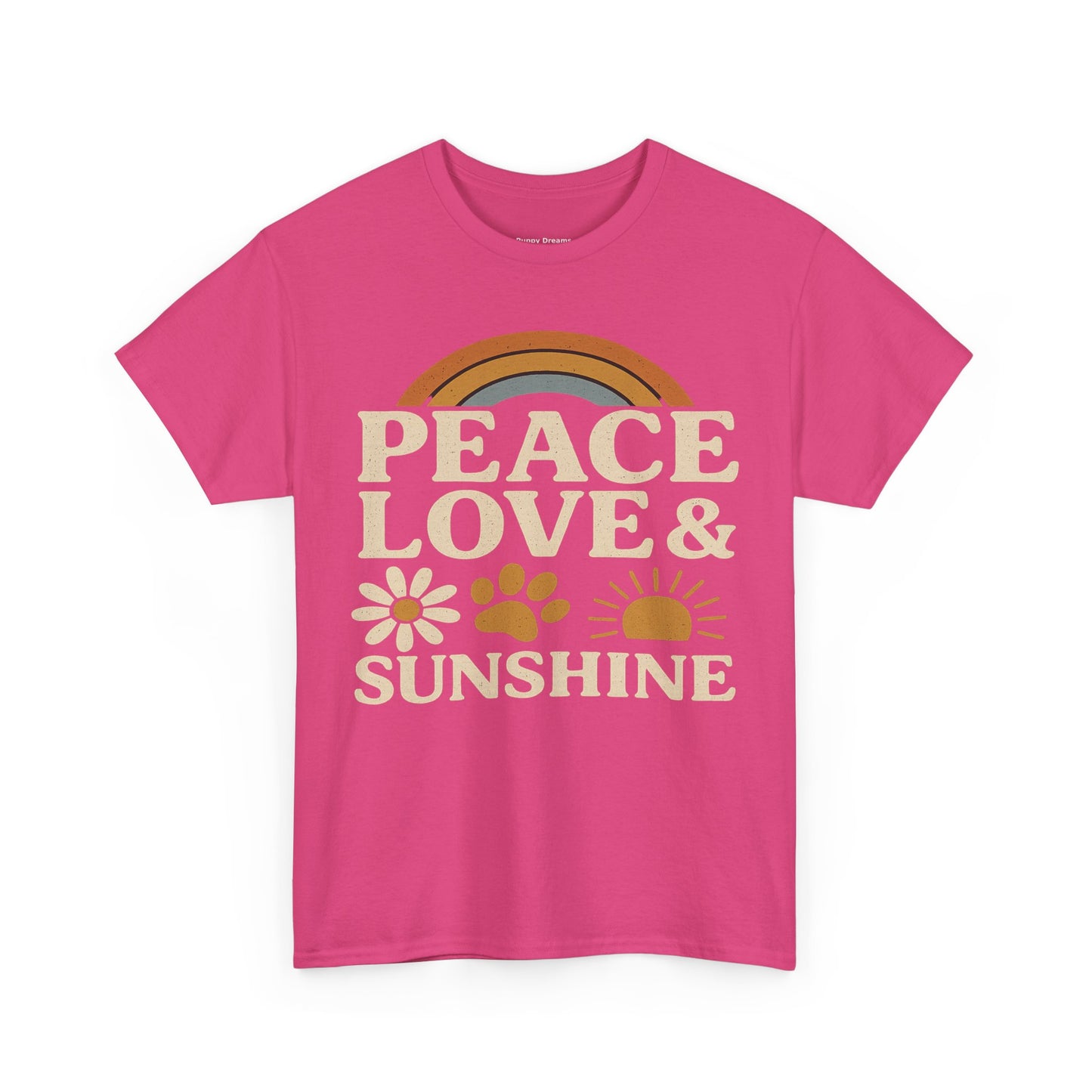 Peace Love Sunshine Unisex Heavy Cotton Tee – Cozy Vibes, Perfect for Casual Wear, Gift for Animal Lovers, Summer Days, Everyday Comfort