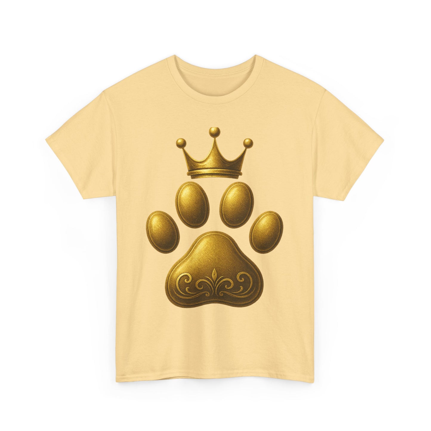 Golden Paw Print Unisex Heavy Cotton Tee | Pet Lover Shirt, Animal King Crown Tee, Gift for Dog Owners, Casual Daily Wear, Funny Pet Shirt