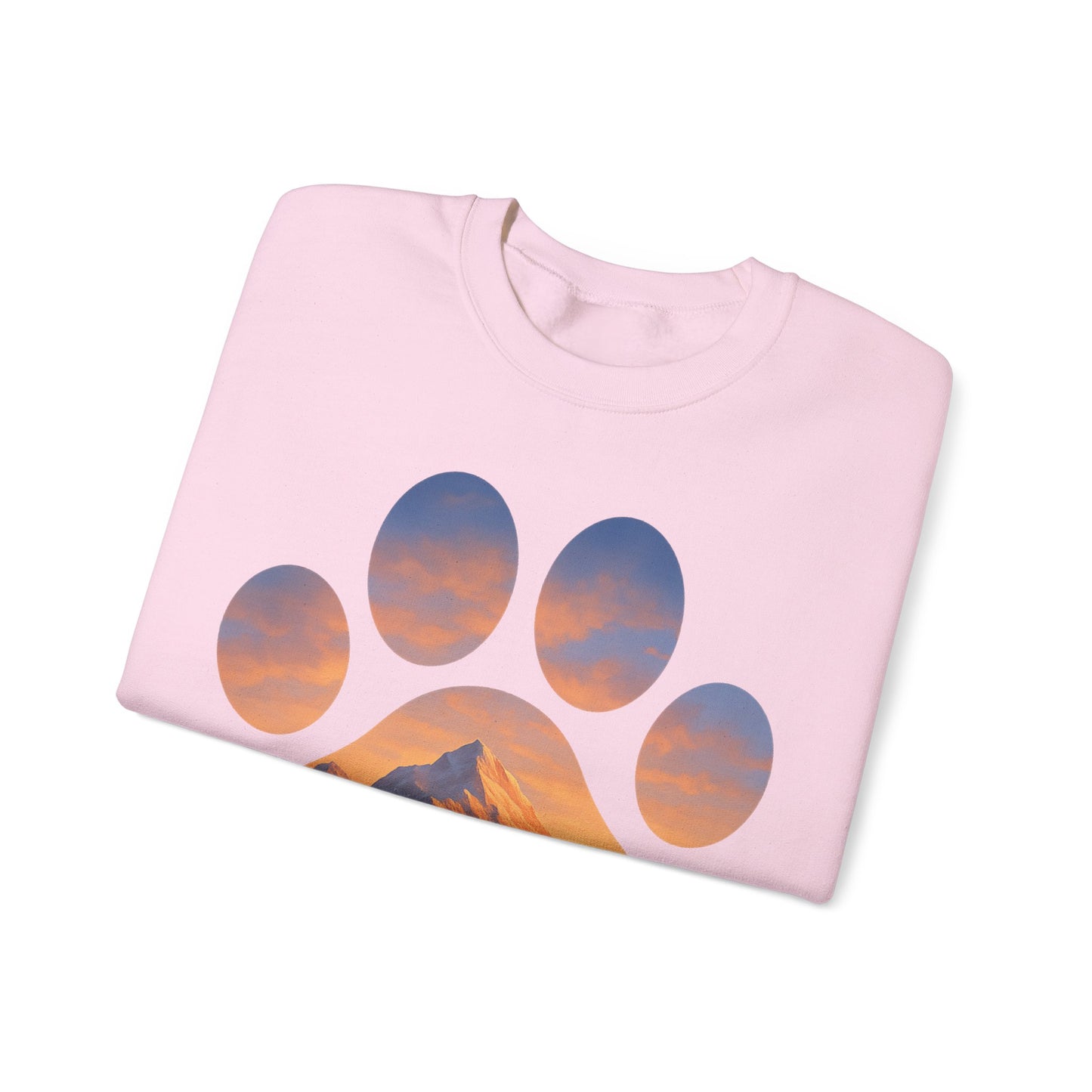 Mountain Sunset Paw Print Sweatshirt | Cozy Unisex Crewneck for Dog Lovers, Nature Enthusiasts, Gifts, Casual Wear, Animal Themes