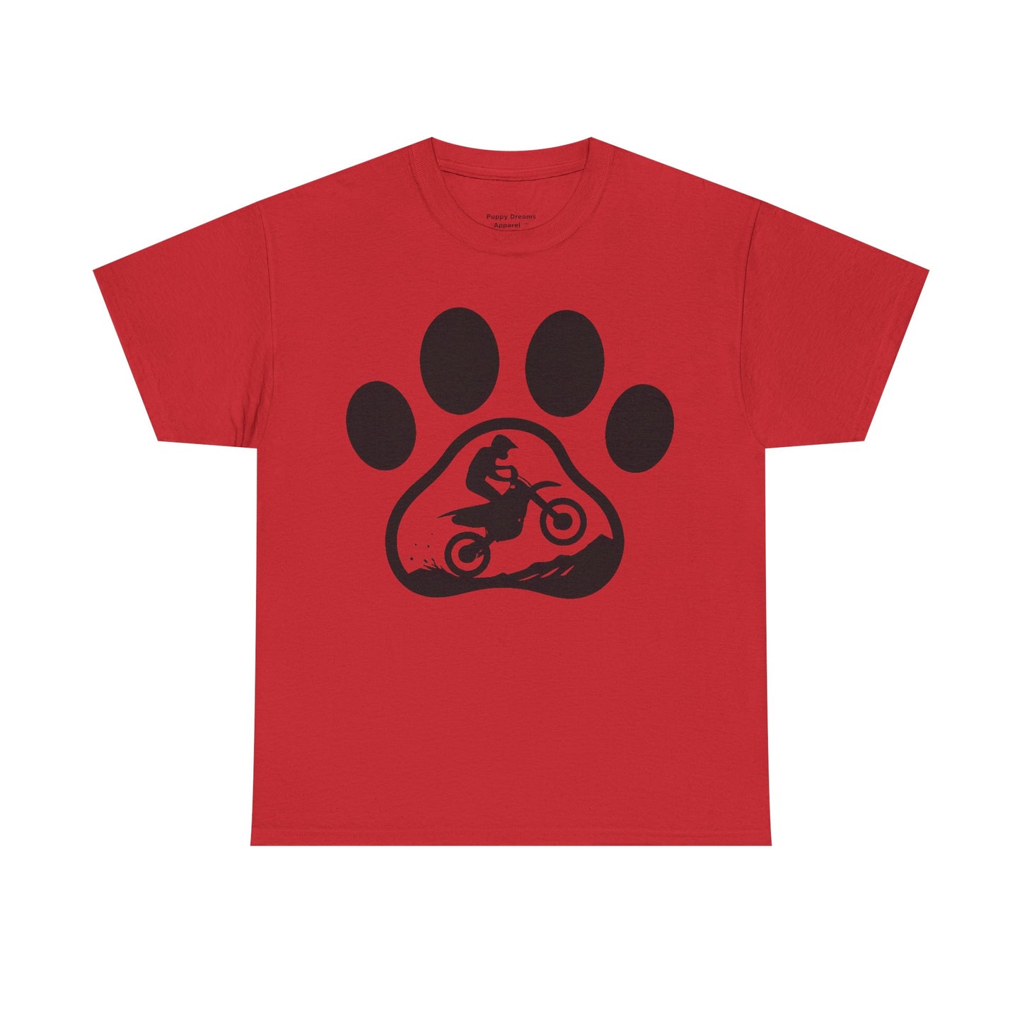 Motorcycle Paw Print Tee for Animal Lovers, Unisex Heavy Cotton Tee, Gift for Bikers, Dog Dad Shirt, Casual Wear, Paw Print Design