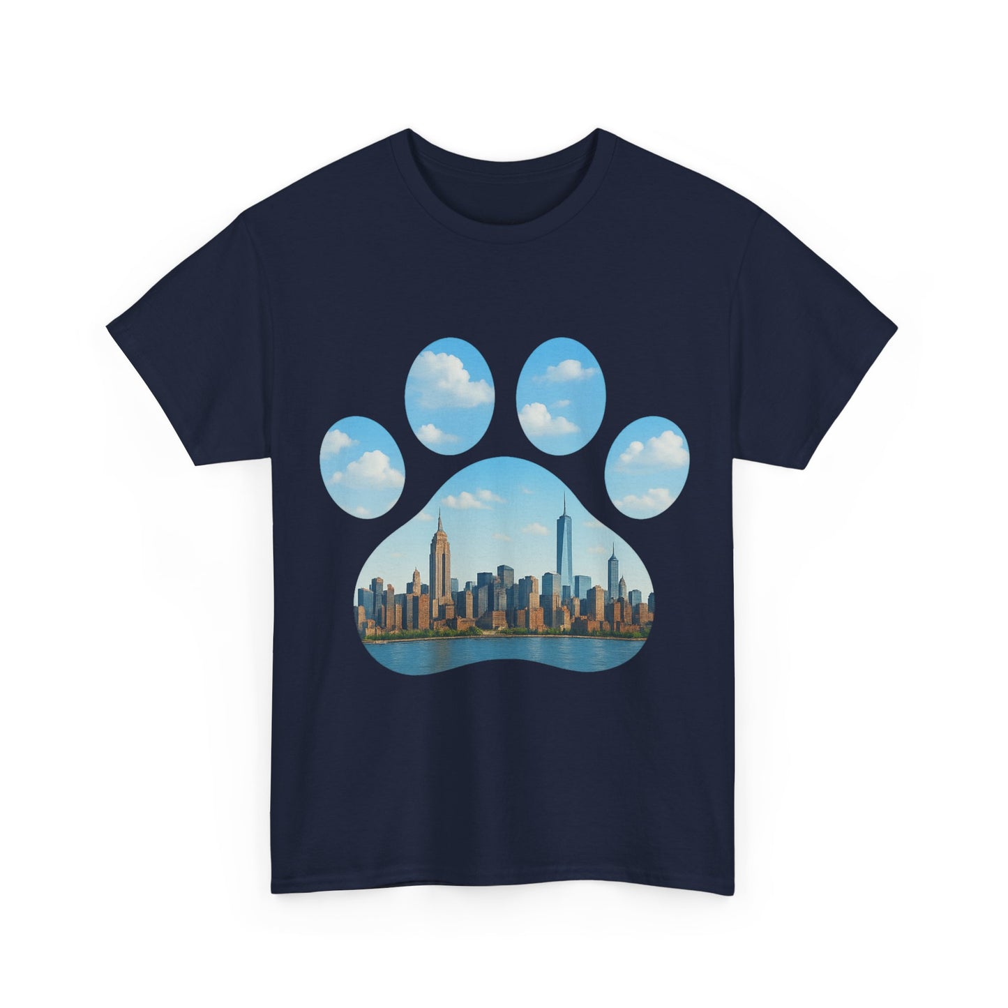 Cityscape Paw Print Unisex Heavy Cotton Tee, Dog Lover Gift, Casual Wear, Pet-Themed Apparel, Animal Lover Shirt, Nature-Inspired Tee