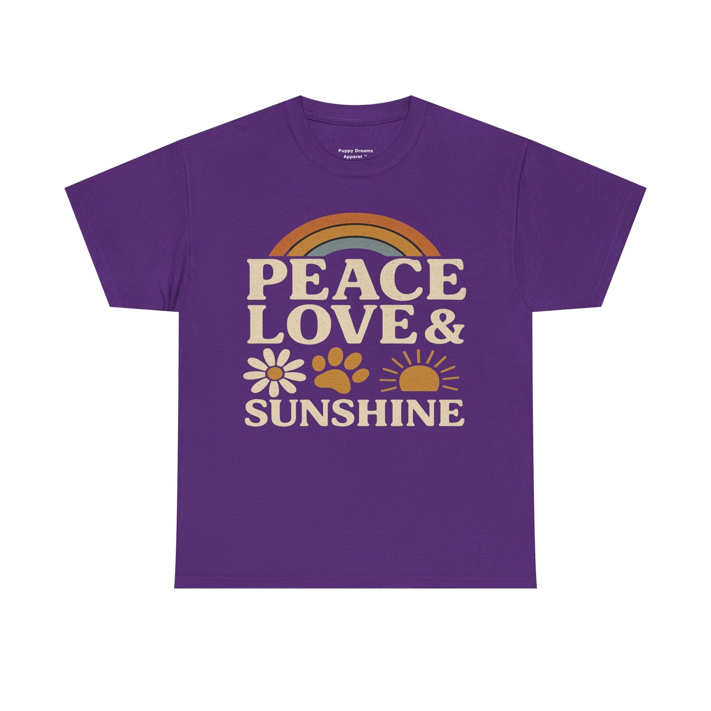 Peace Love Sunshine Unisex Heavy Cotton Tee – Cozy Vibes, Perfect for Casual Wear, Gift for Animal Lovers, Summer Days, Everyday Comfort