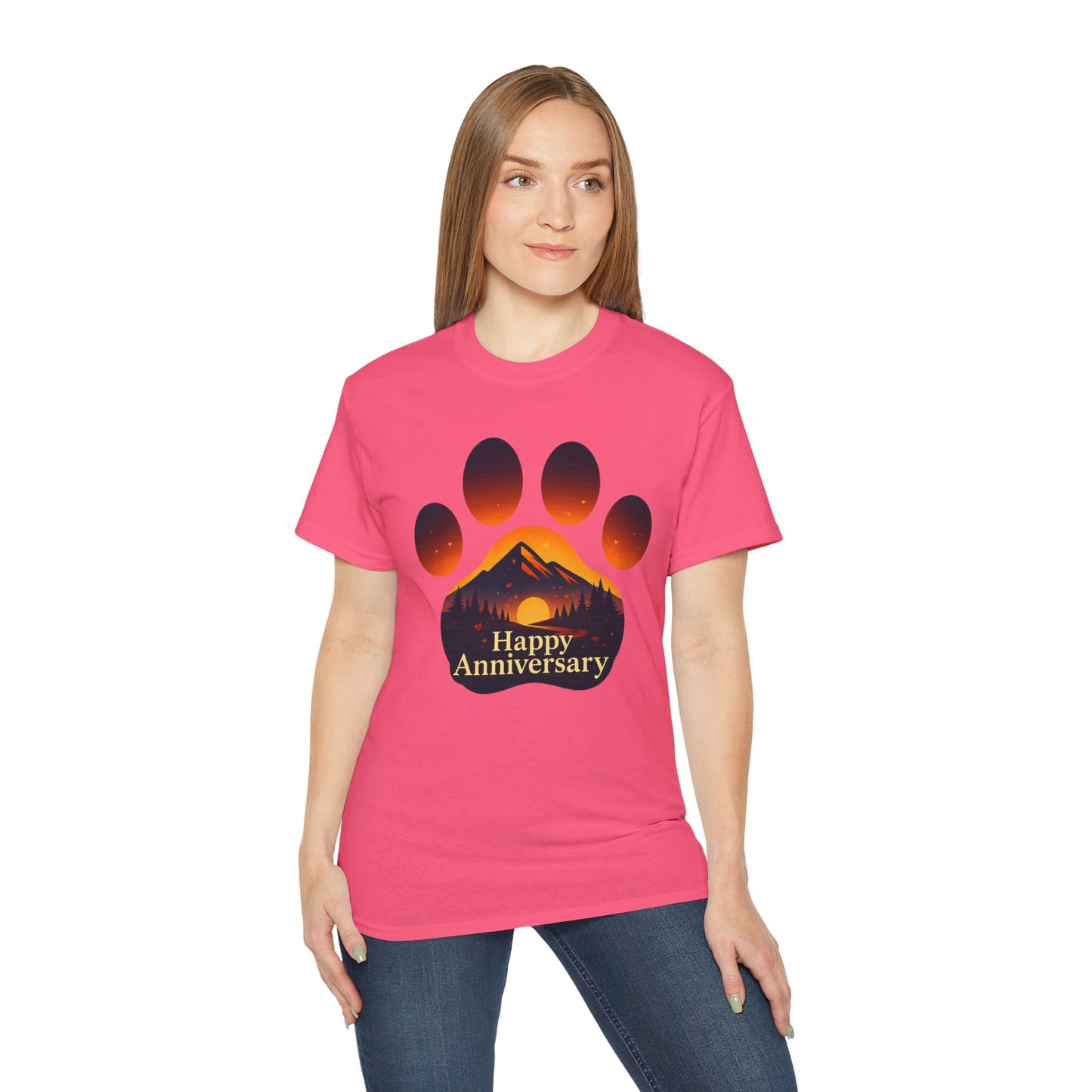 Happy Anniversary Paw Print Tee, Dog Lover Gift, Unisex Cotton T-Shirt, Pet Anniversary Apparel, Animal Lover Shirt