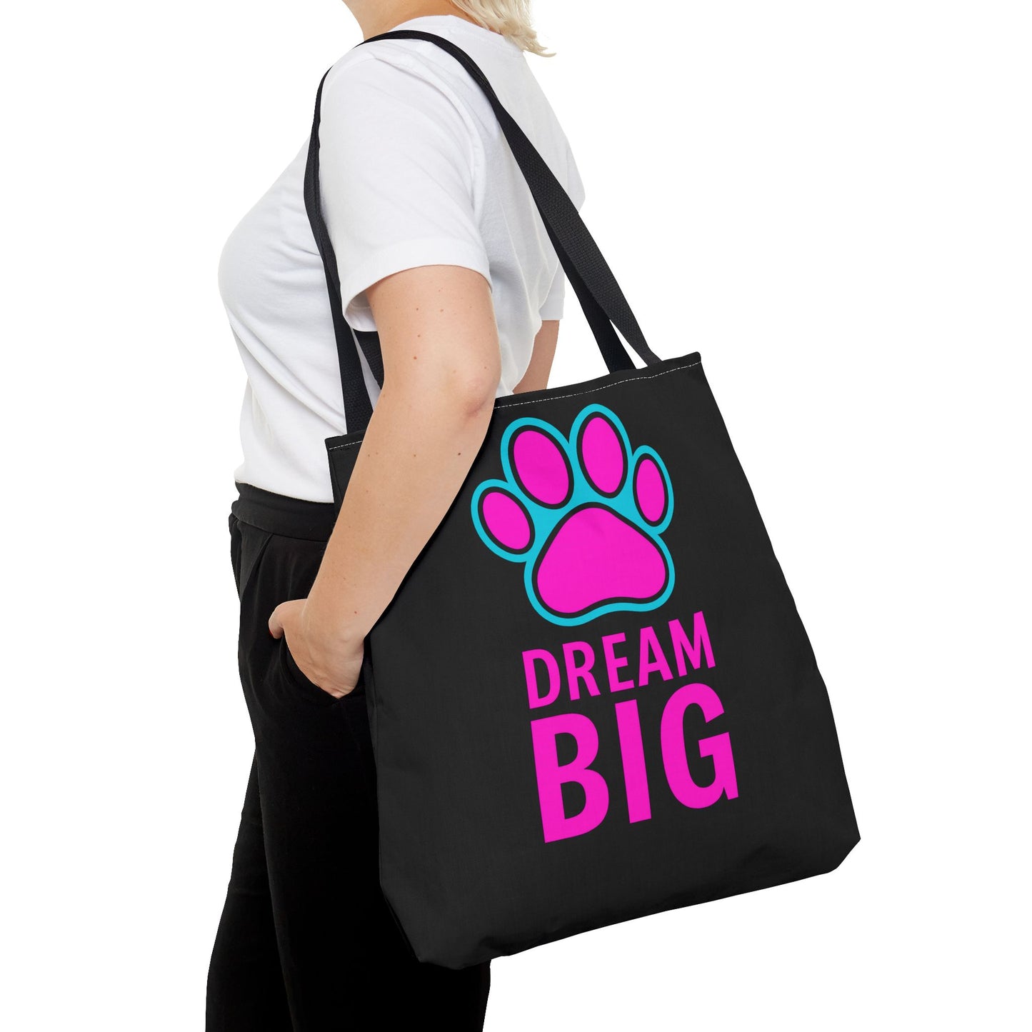 Dream Big Paw Print Tote Bag, Cute Dog Lover Gift, Pet Mom Accessory, Reusable Shopping Bag, Inspirational Dog Tote