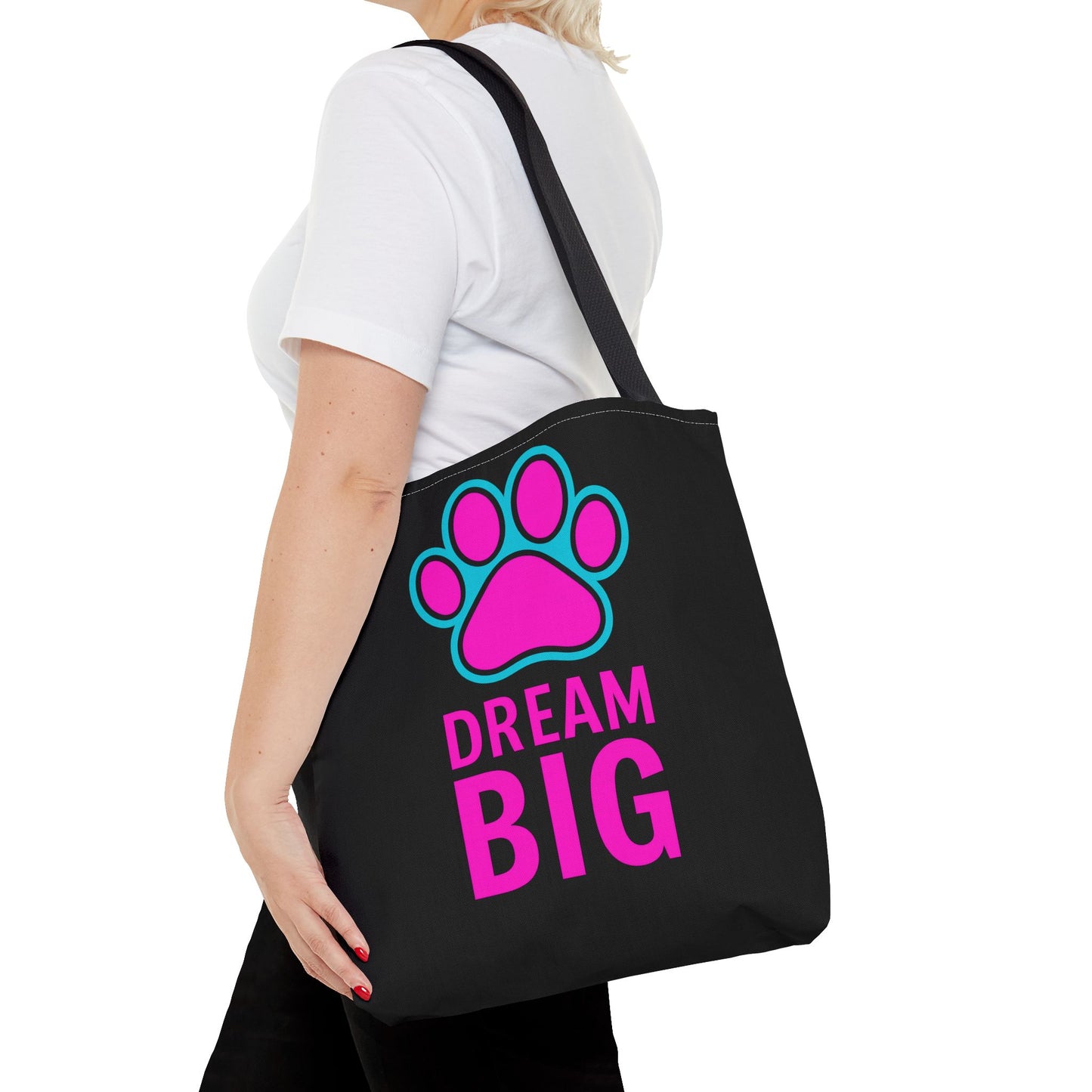 Dream Big Paw Print Tote Bag, Cute Dog Lover Gift, Pet Mom Accessory, Reusable Shopping Bag, Inspirational Dog Tote
