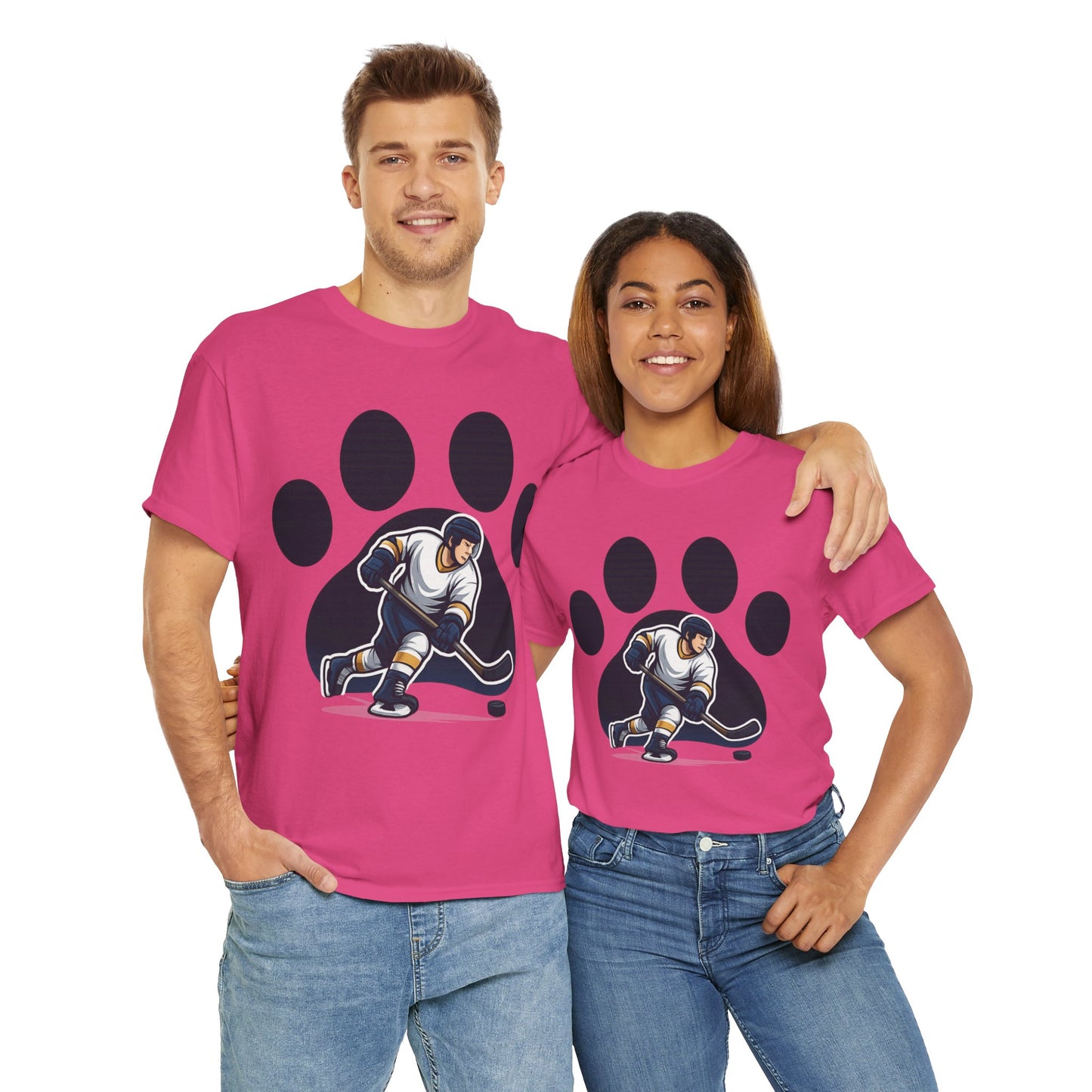 Hockey Paw Print Tee - Perfect for Ice Hockey Fans, Game Day Wear, Sports Events, Gifts for Athletes, Unisex Heavy Cotton T-Shirt