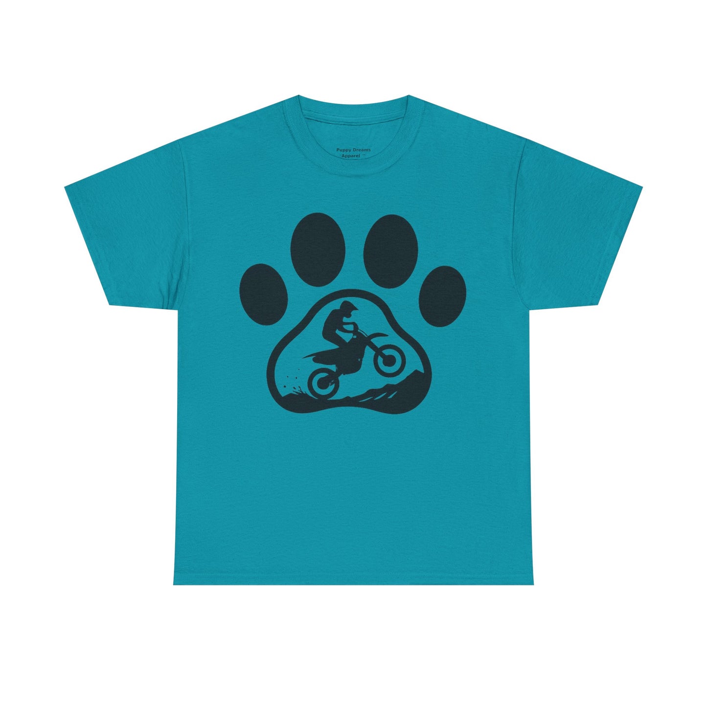 Motorcycle Paw Print Tee for Animal Lovers, Unisex Heavy Cotton Tee, Gift for Bikers, Dog Dad Shirt, Casual Wear, Paw Print Design