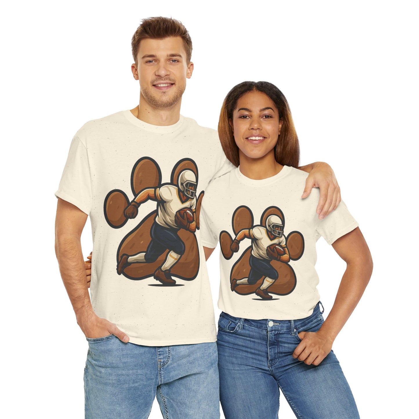Football Paw Print Tee - Unisex Heavy Cotton T-Shirt, Sports Fan Gift, Game Day Apparel, Casual Wear, Team Spirit Tops