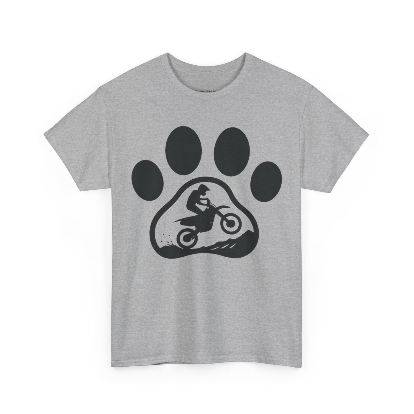 Motorcycle Paw Print Tee for Animal Lovers, Unisex Heavy Cotton Tee, Gift for Bikers, Dog Dad Shirt, Casual Wear, Paw Print Design