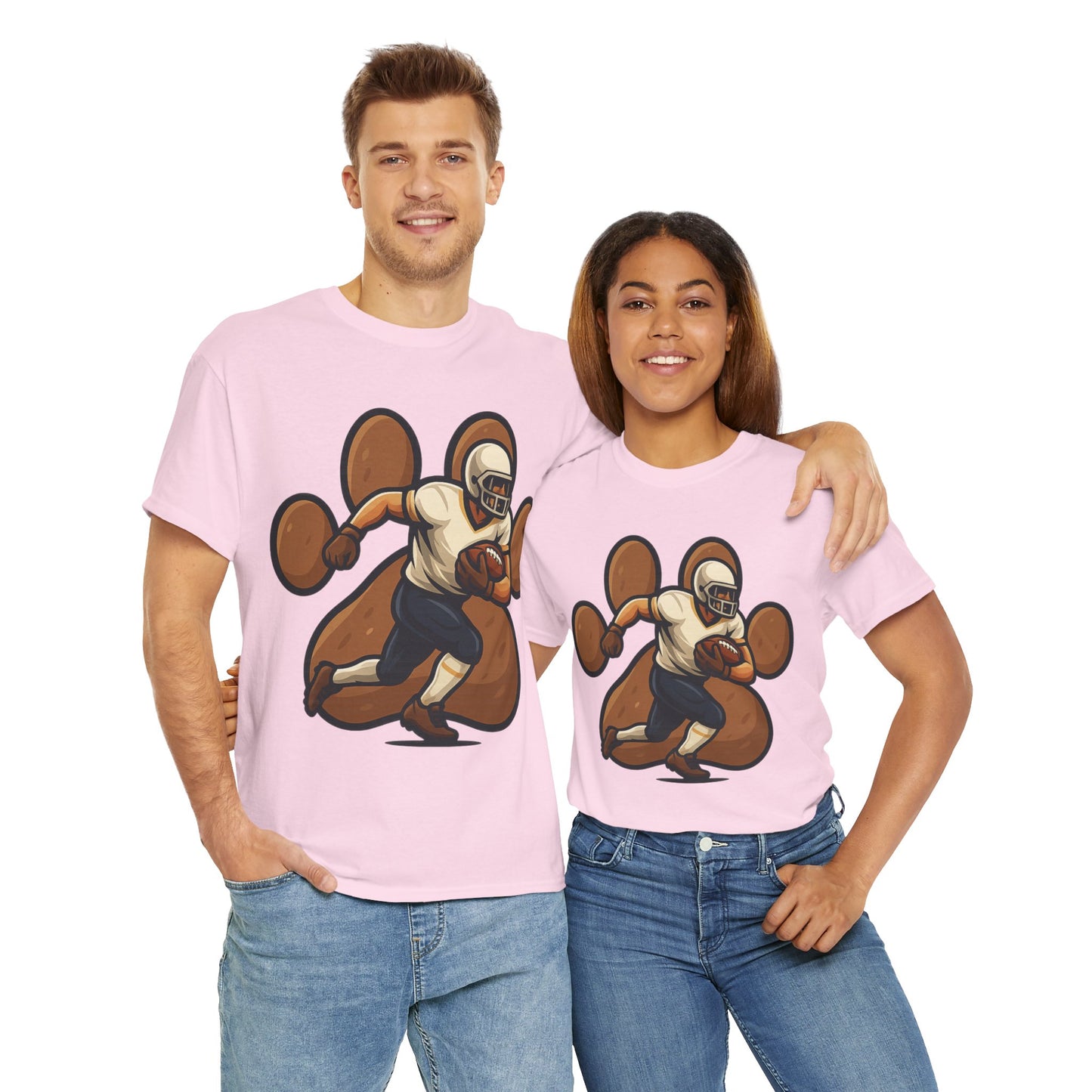Football Paw Print Tee - Unisex Heavy Cotton T-Shirt, Sports Fan Gift, Game Day Apparel, Casual Wear, Team Spirit Tops